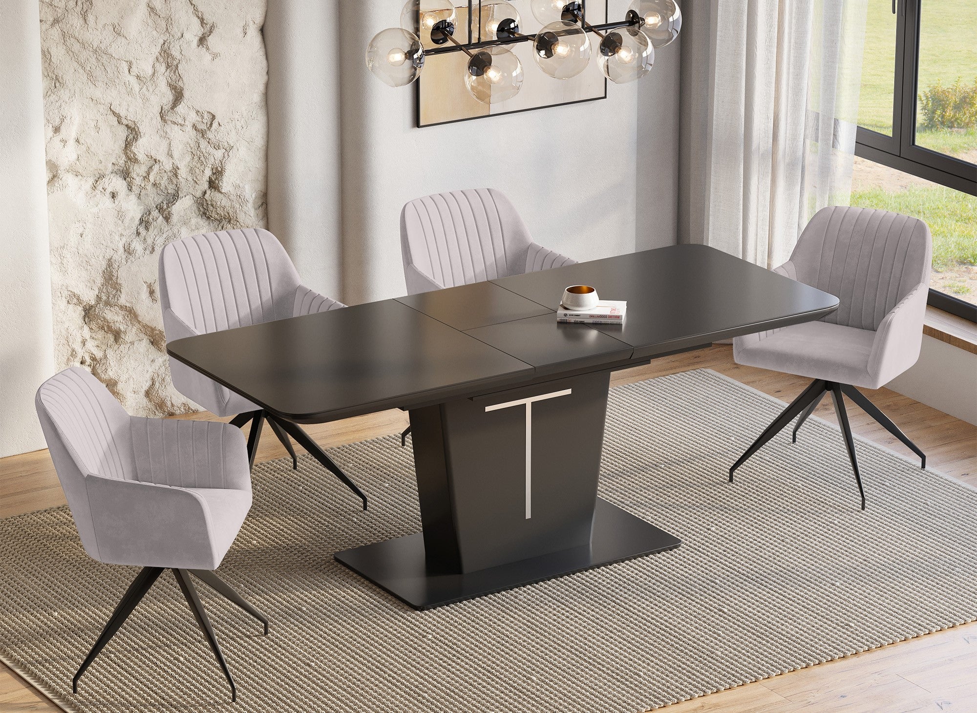 Table à manger rectangulaire à rallonge design noir SULIA