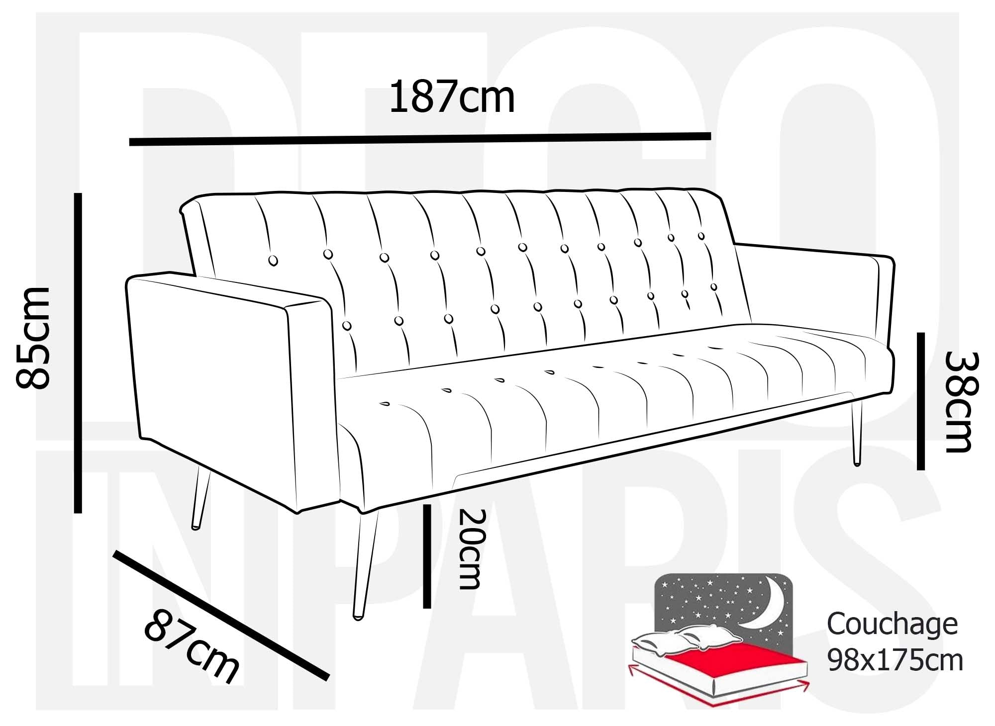 Canapé clic clac en velours beige avec pieds en métal doré CHICAGO