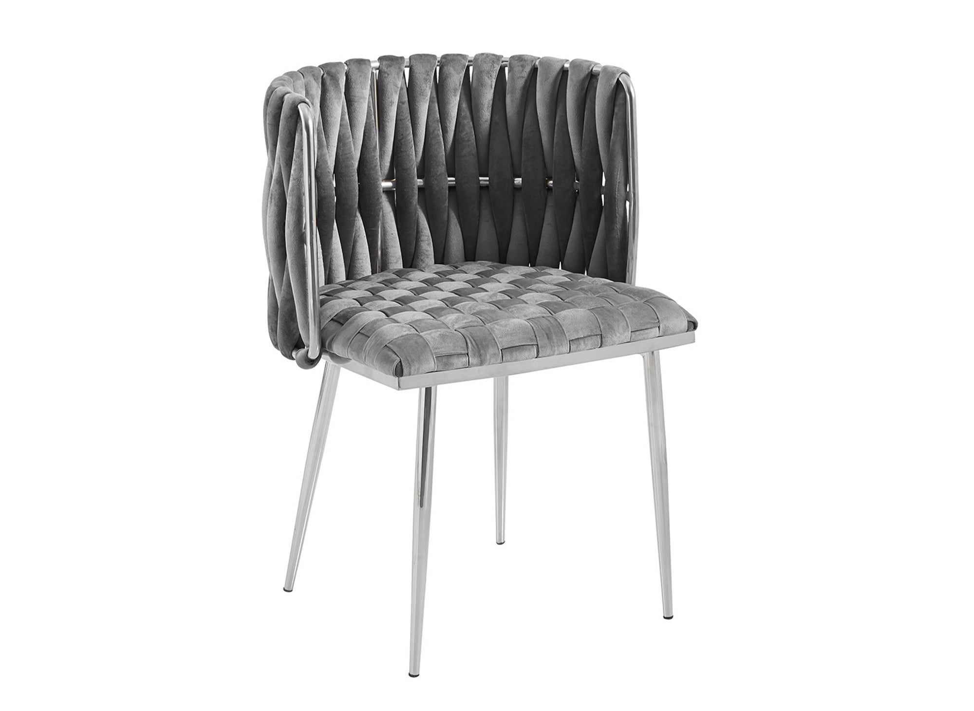 Lot de 2 chaises en velours gris pieds en métal argenté POLO