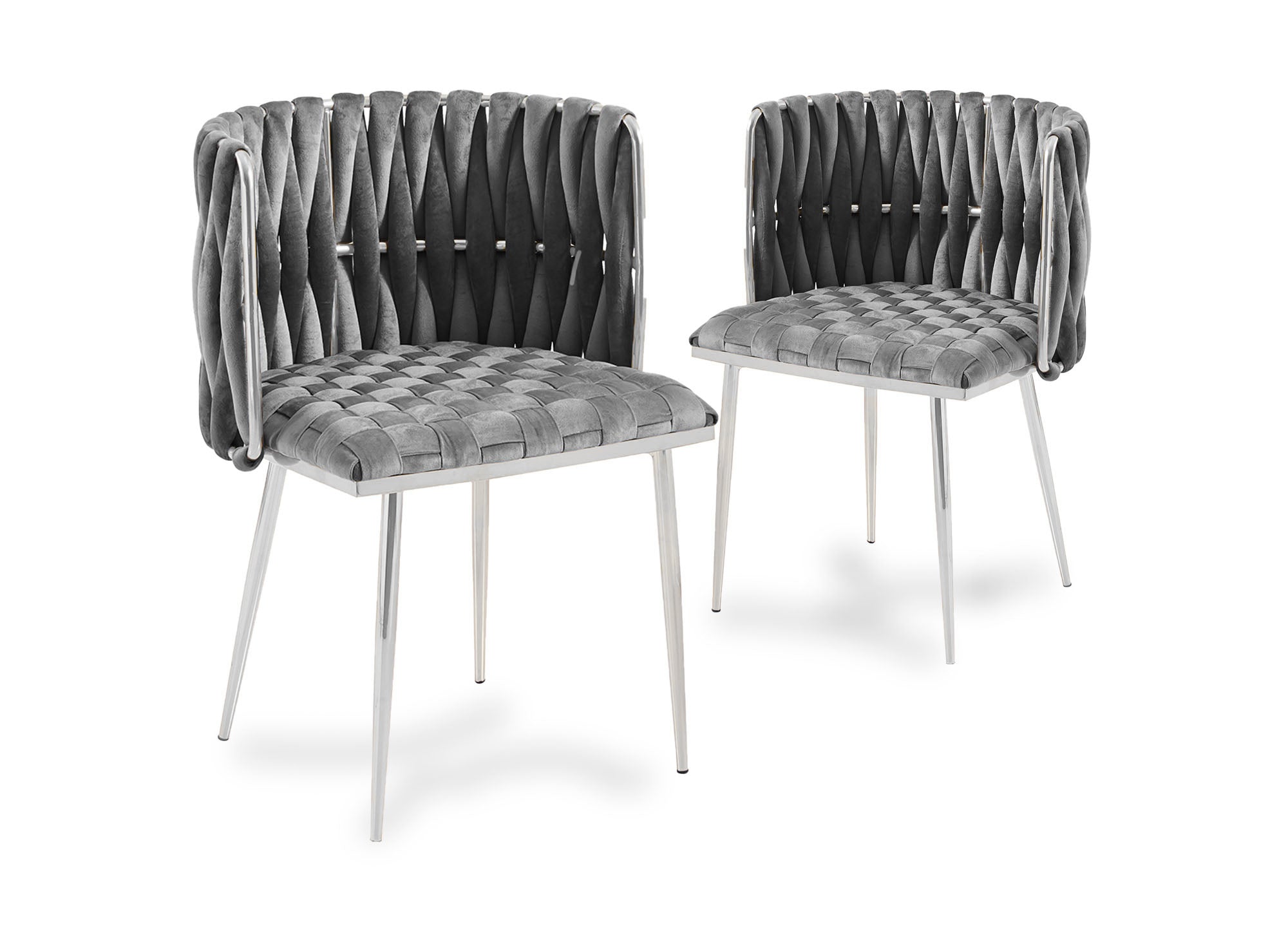 Lot de 2 chaises en velours gris pieds en métal argenté POLO