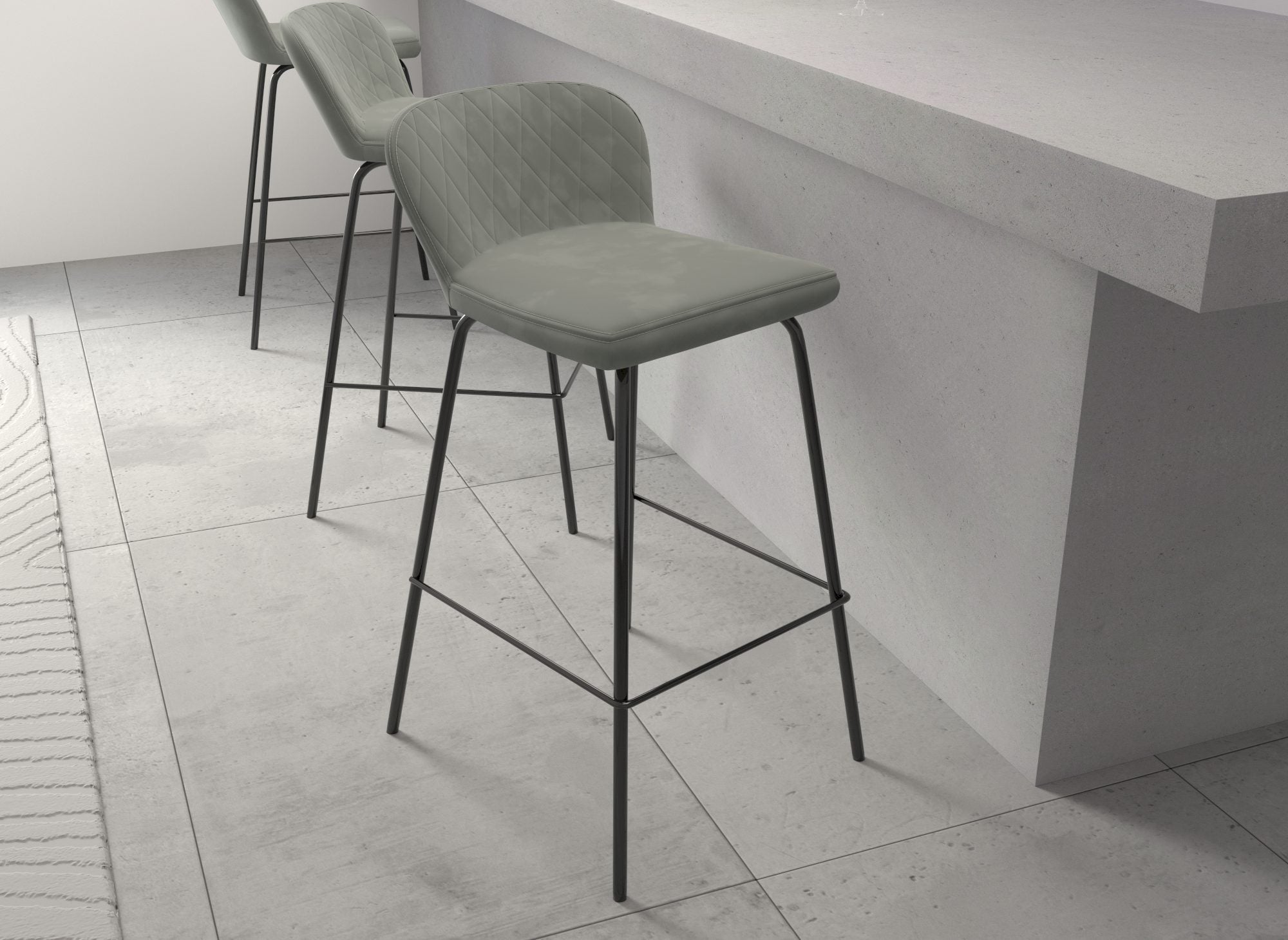 Lot de 2 tabourets de bar design en velours gris BOSCO