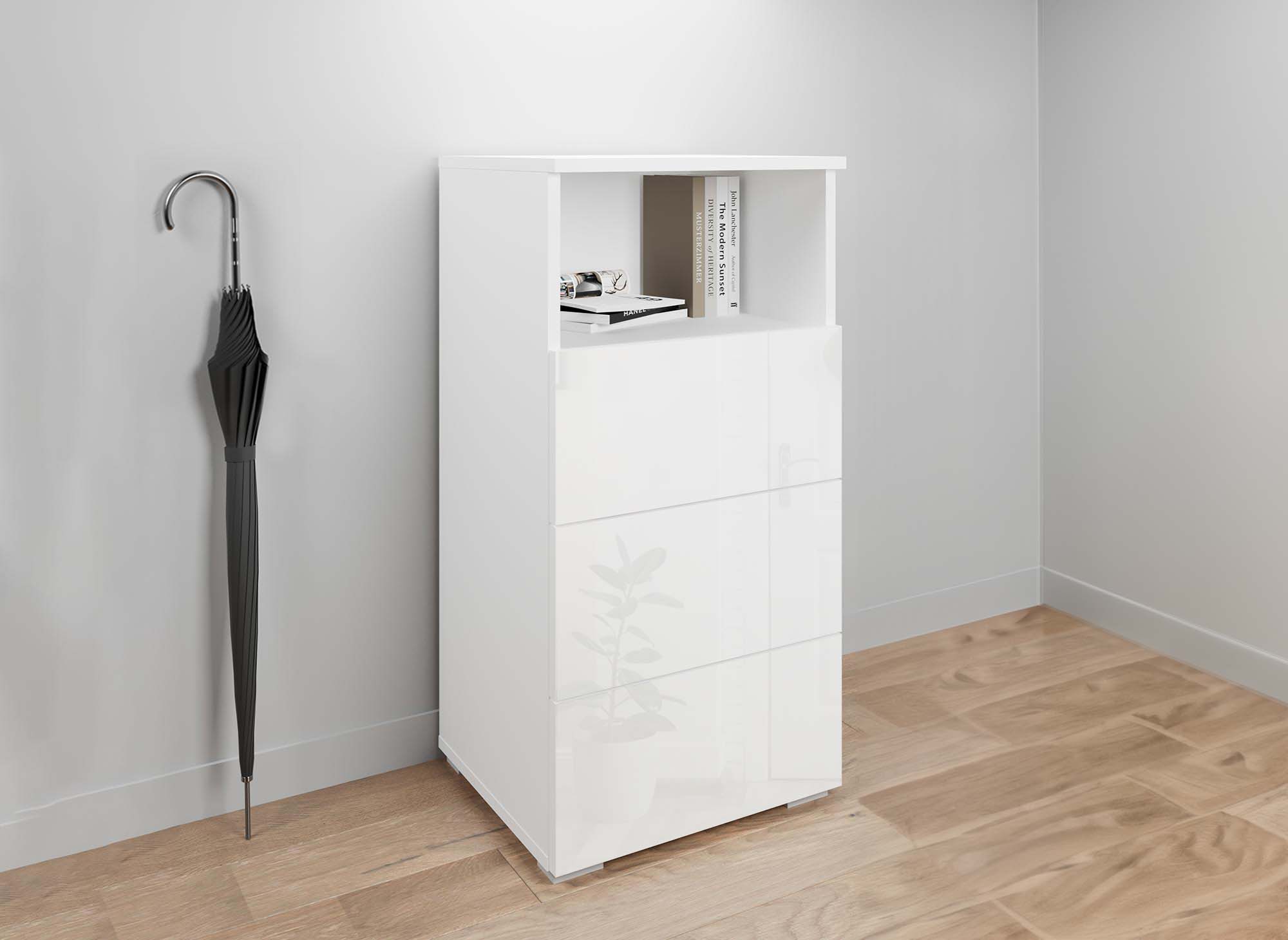 Meuble à chaussures 3 tiroirs et 1 niche blanc BAKI