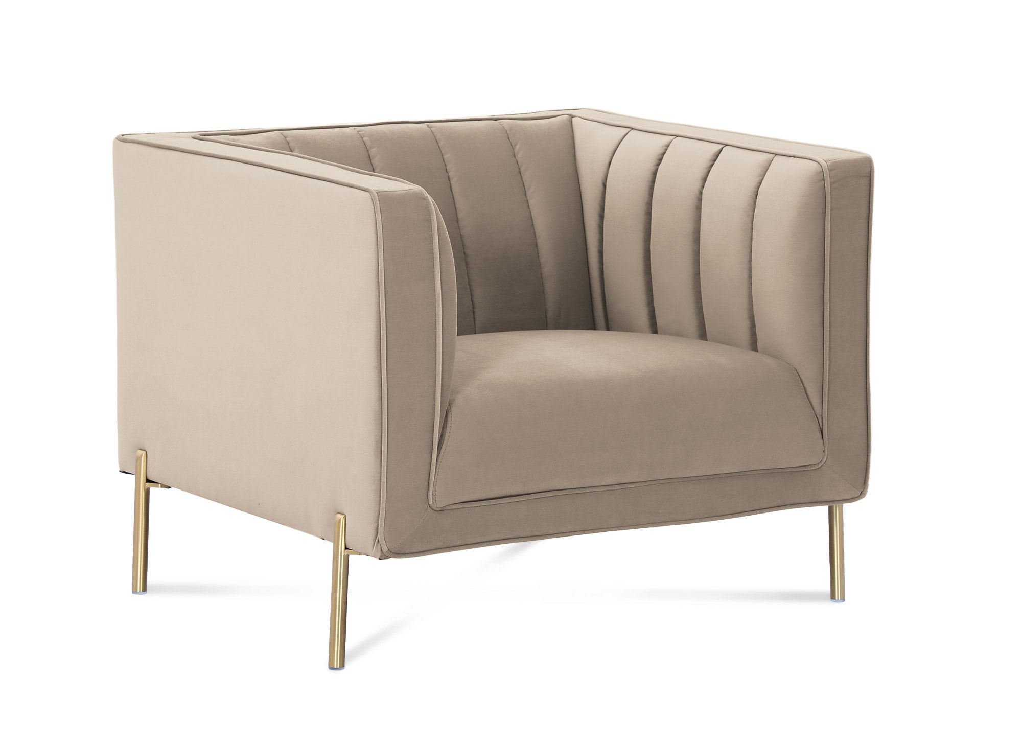 Fauteuil moderne en velours beige pieds doré ROBY