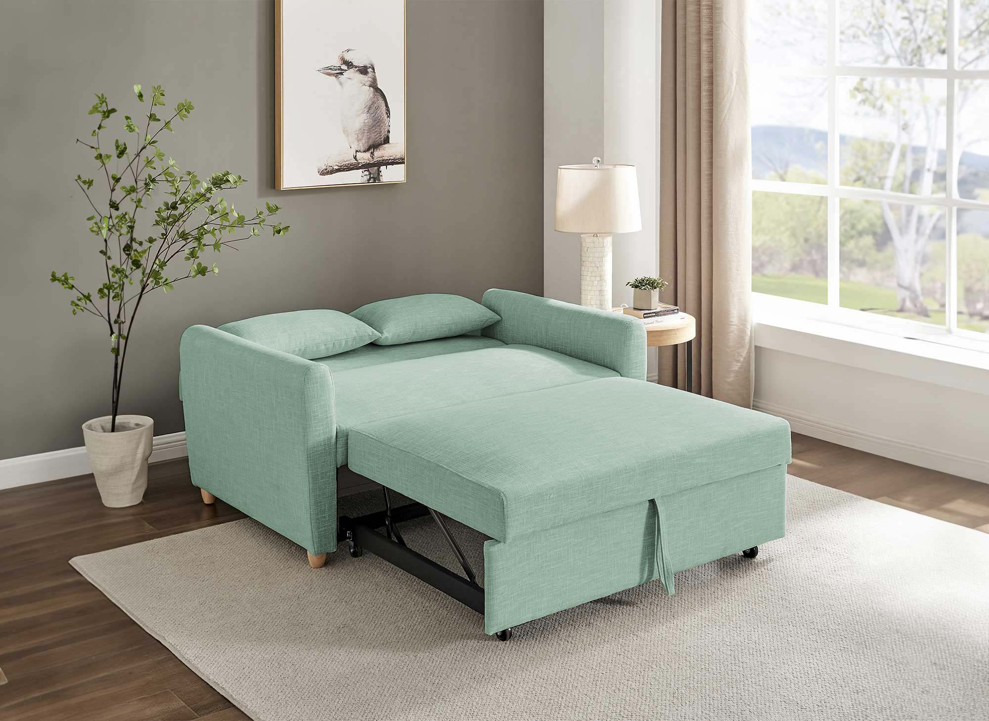 Canapé convertible scandinave en tissu vert d'eau KALAYA