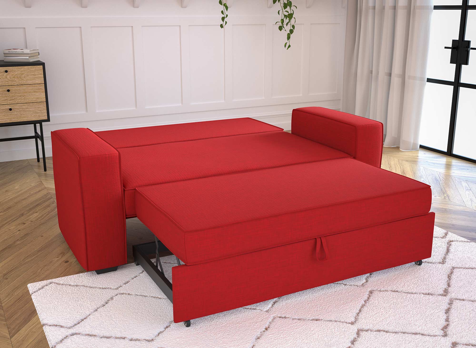 Canapé 3 places convertible en tissu rouge JAMES