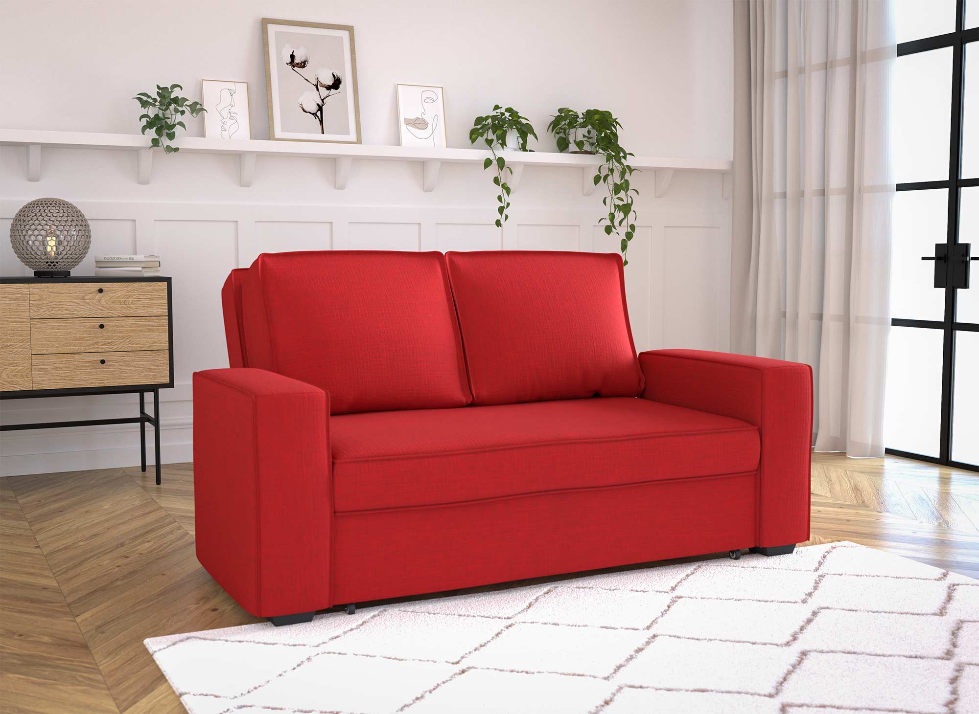 Canapé 3 places convertible en tissu rouge JAMES