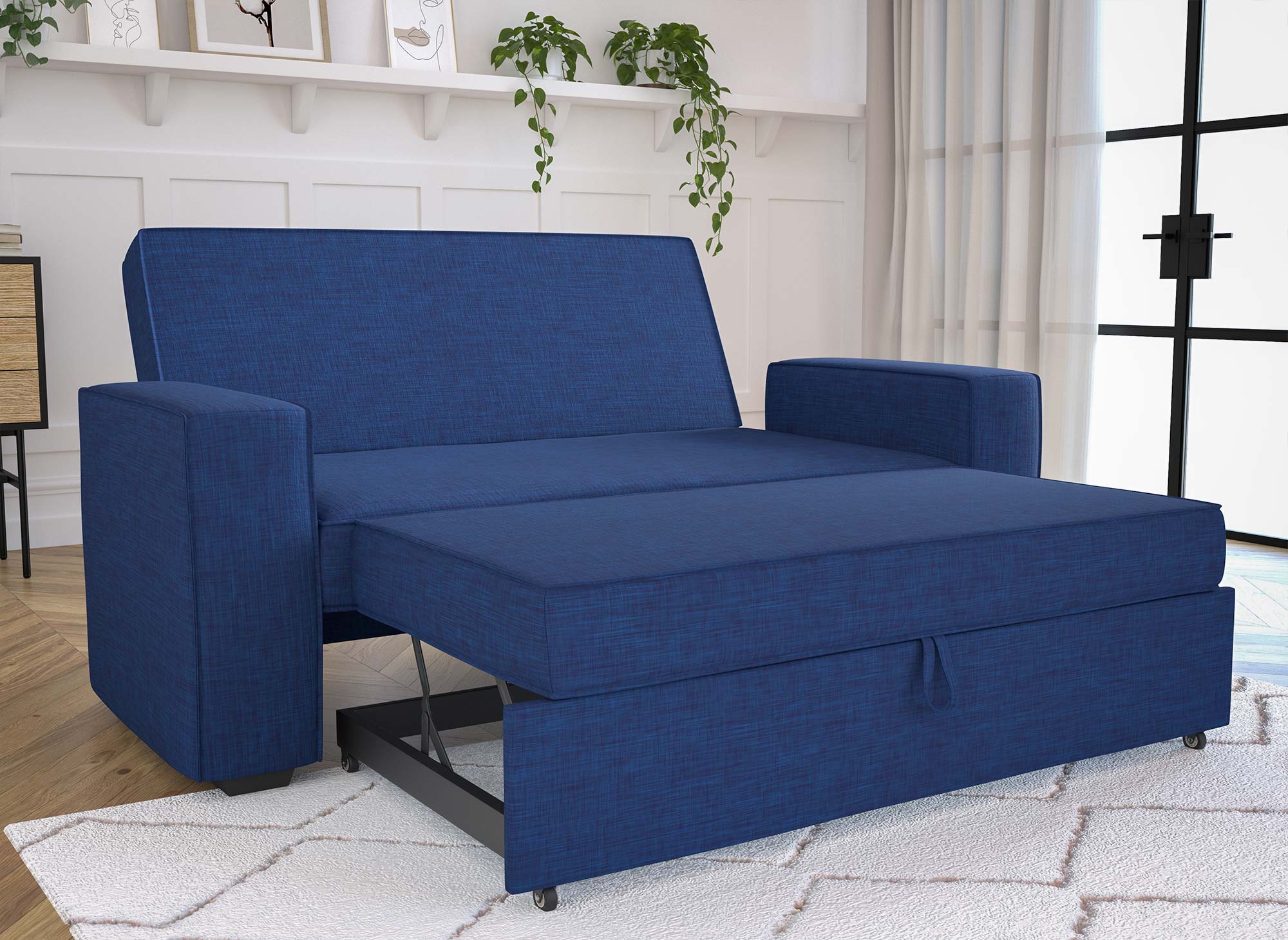 Canapé 3 places convertible en tissu bleu JAMES