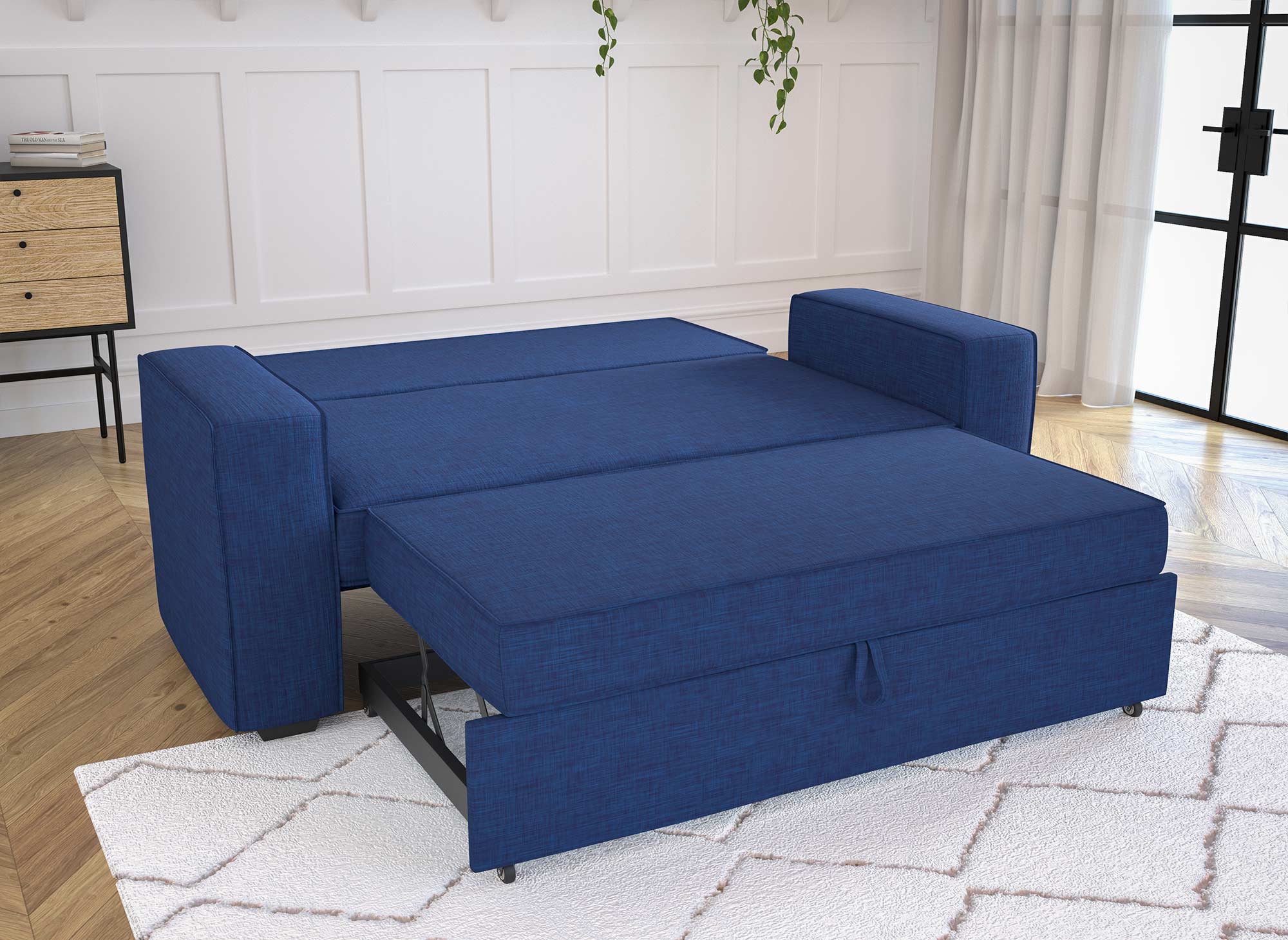 Canapé 3 places convertible en tissu bleu JAMES