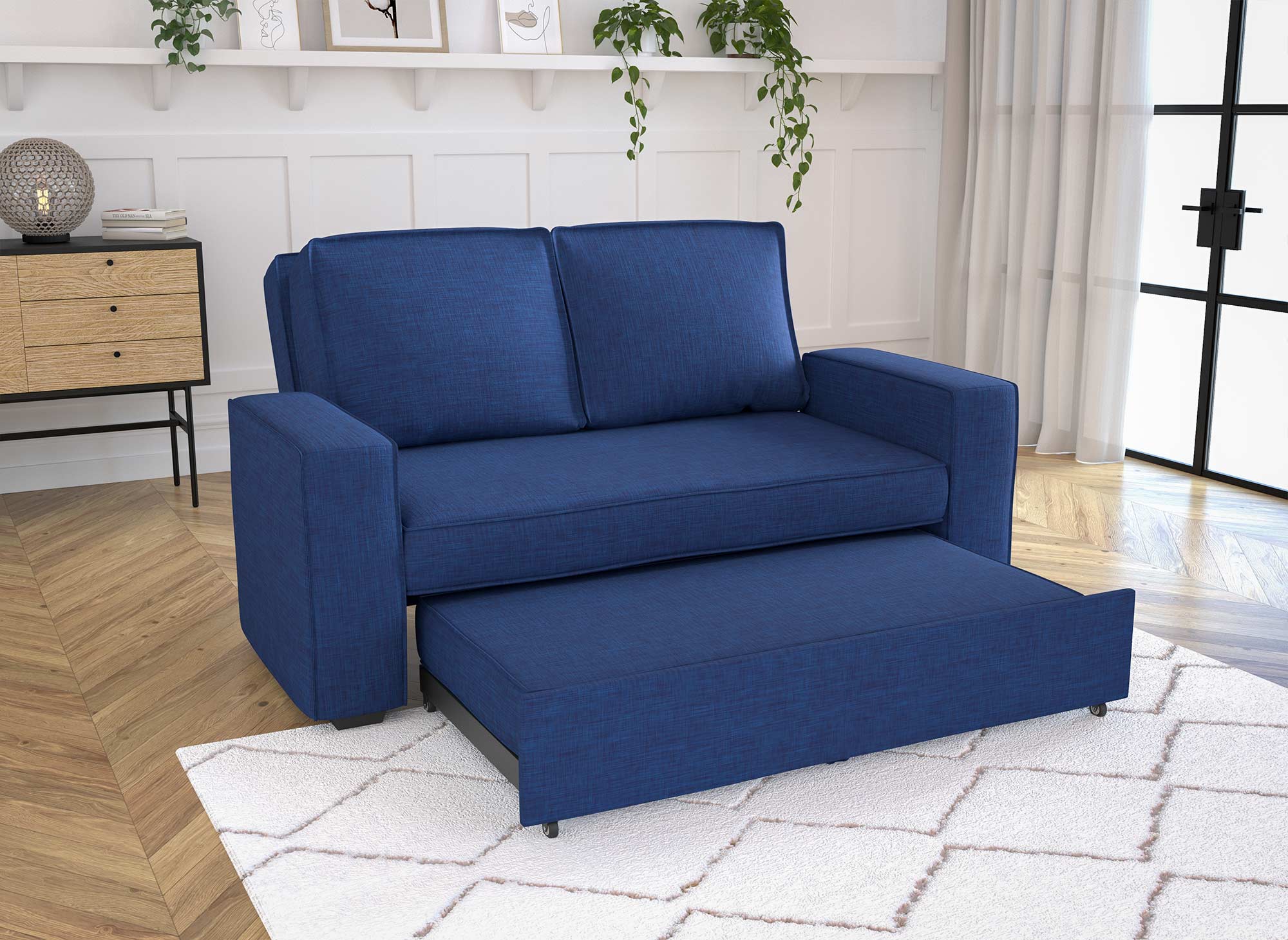 Canapé 3 places convertible en tissu bleu JAMES