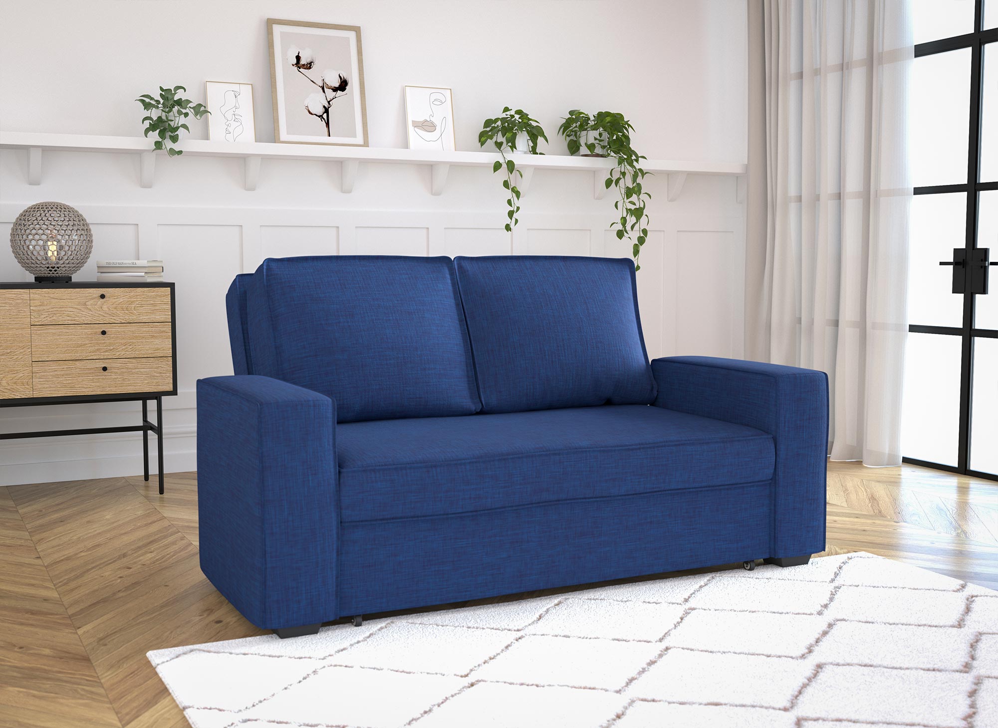 Canapé 3 places convertible en tissu bleu JAMES