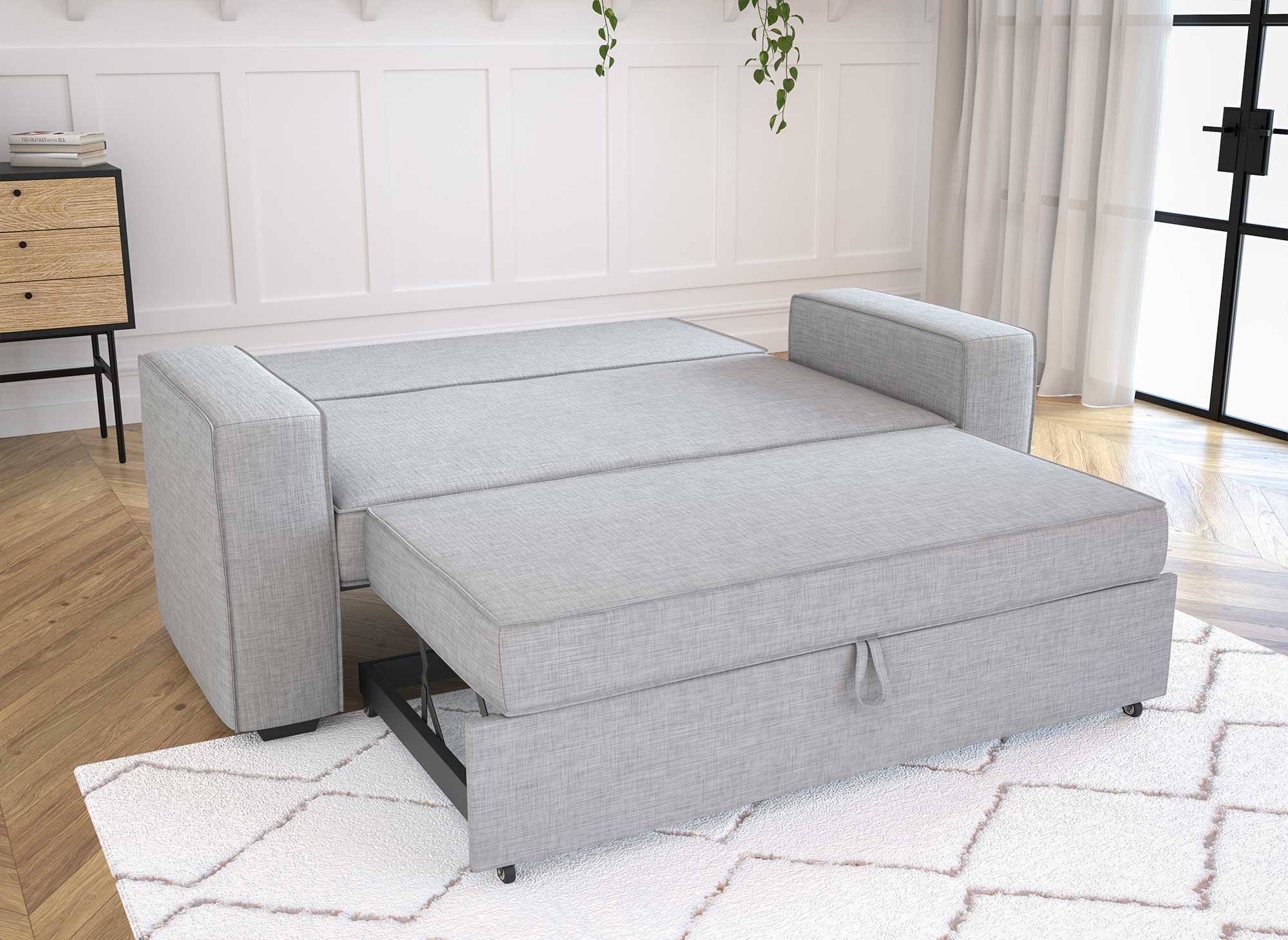 Canapé 3 places convertible en tissu gris clair JAMES