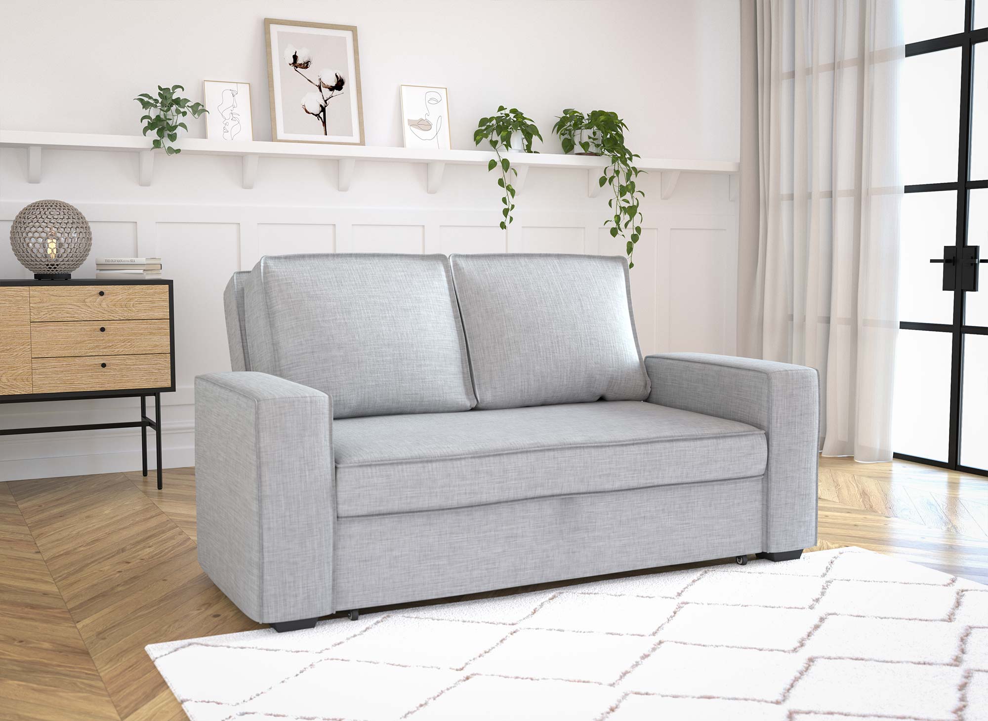Canapé 3 places convertible en tissu gris clair JAMES