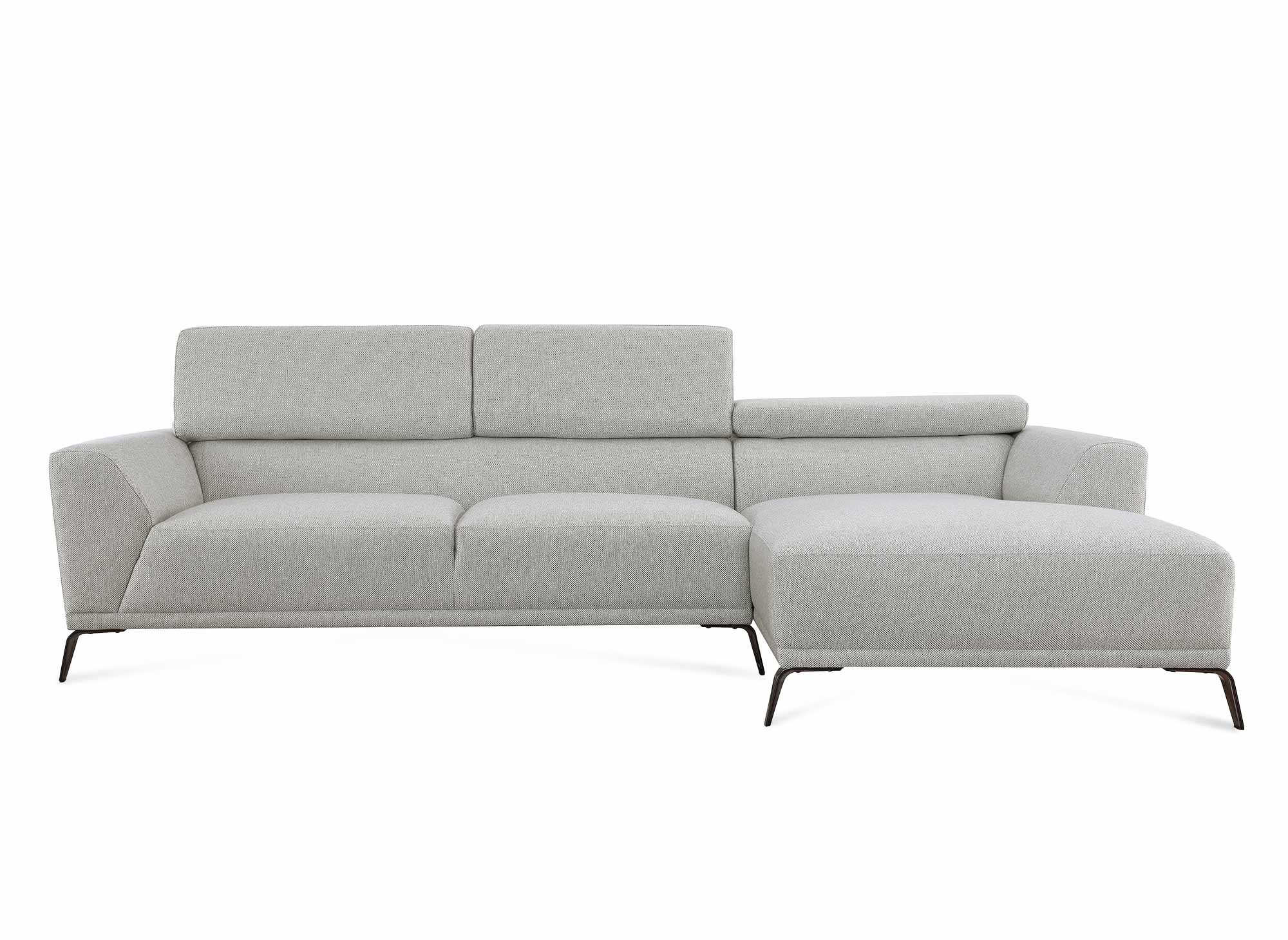 Canapé d'angle avec méridienne en tissu gris clair KALISTA - Angle Droit