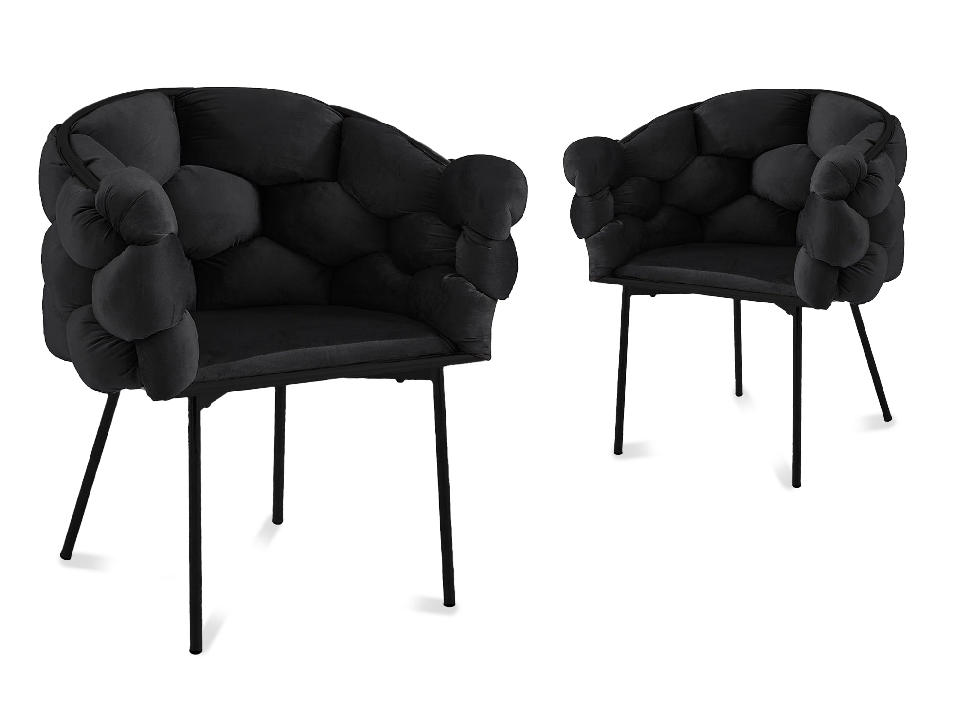 Lot de 2 chaises en velours noir pieds en métal noir CHARLOTTE