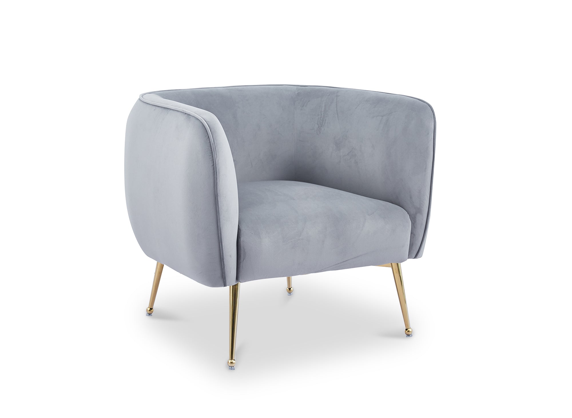 Fauteuil cabriolet en velours gris pieds doré PERRY
