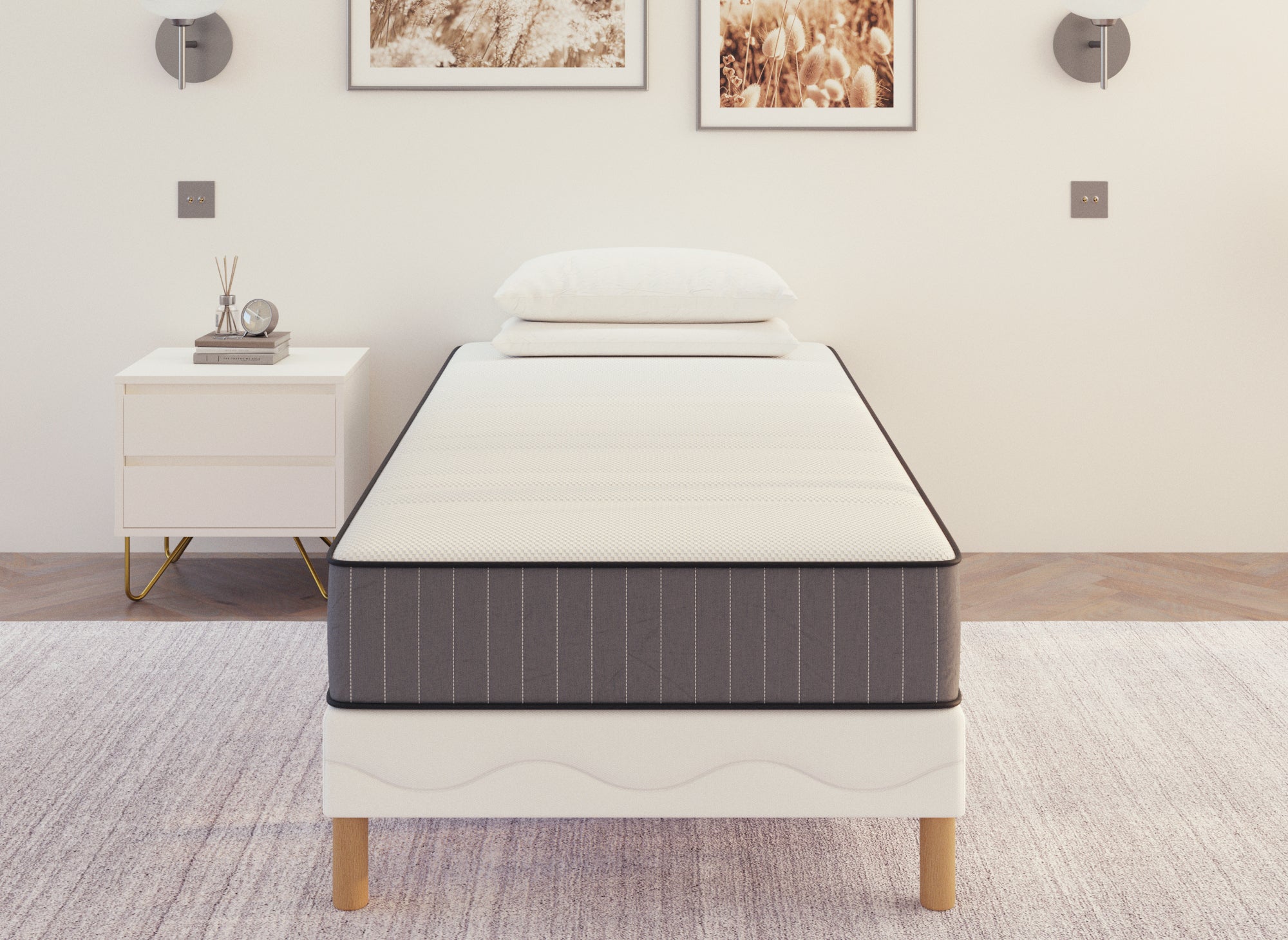 Ensemble 90x190 sommier tapissier + Matelas en mousse 20 cm - AWAN
