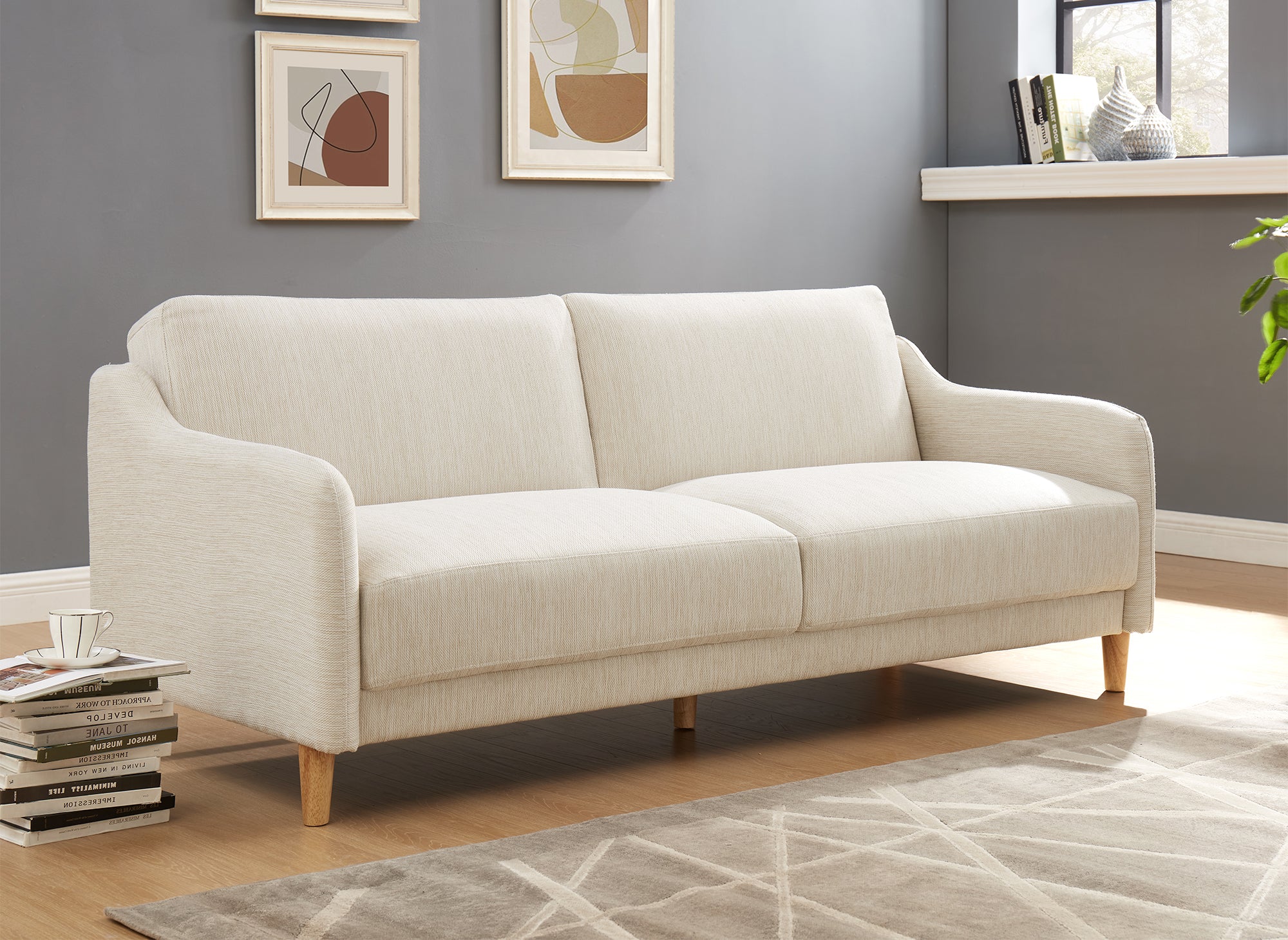 Canapé clic clac 3 places en tissu beige MARLON