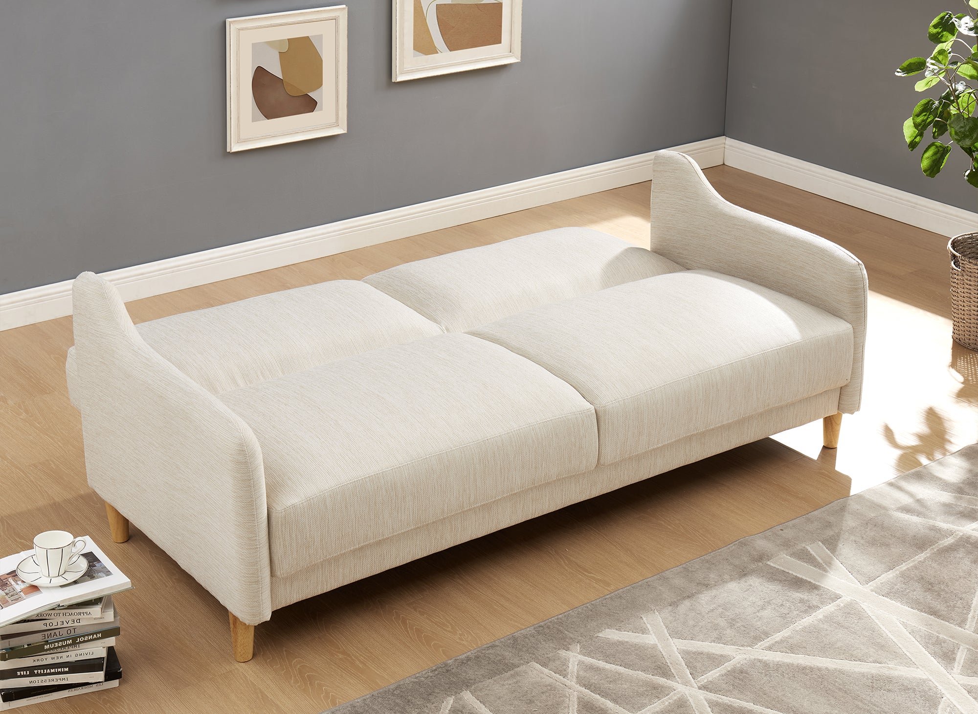 Canapé clic clac 3 places en tissu beige MARLON