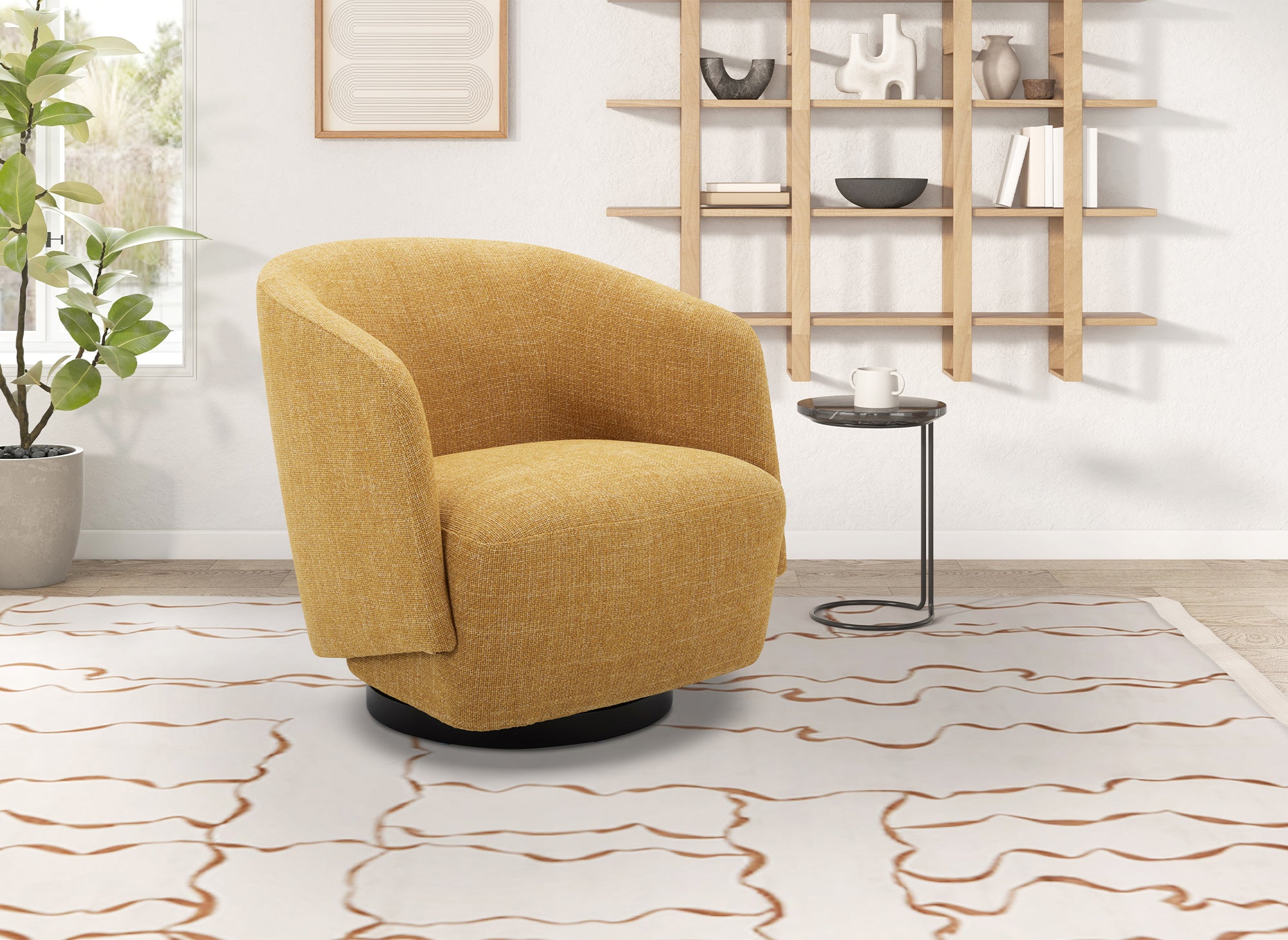 Fauteuil pivotant en tissu jaune MATHIS
