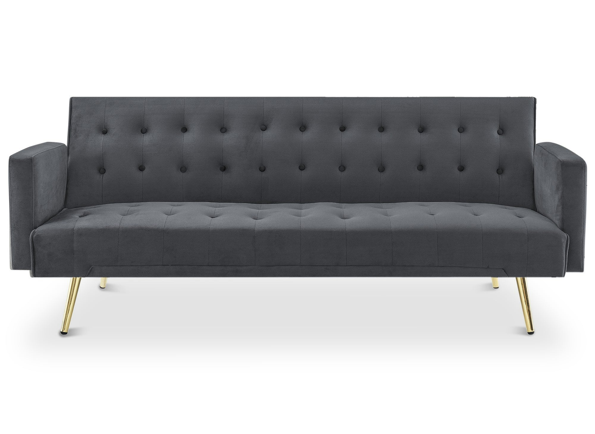 Canapé clic clac en velours gris foncé avec pieds en métal doré CHICAGO