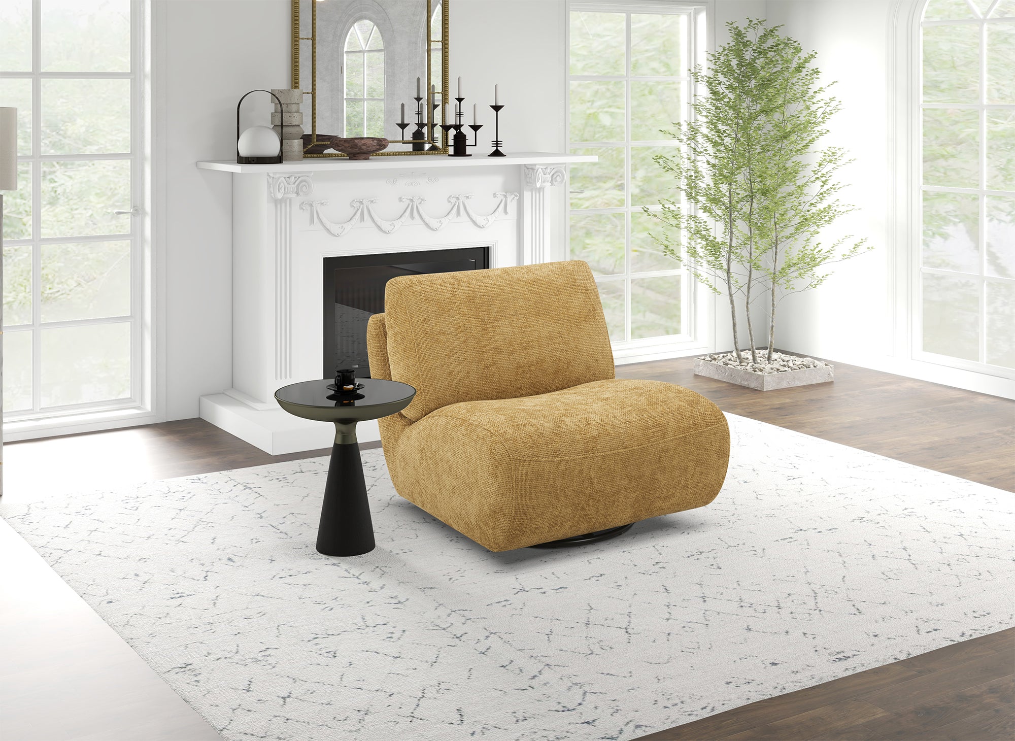 Fauteuil pivotant en velours chiné jaune TANGO