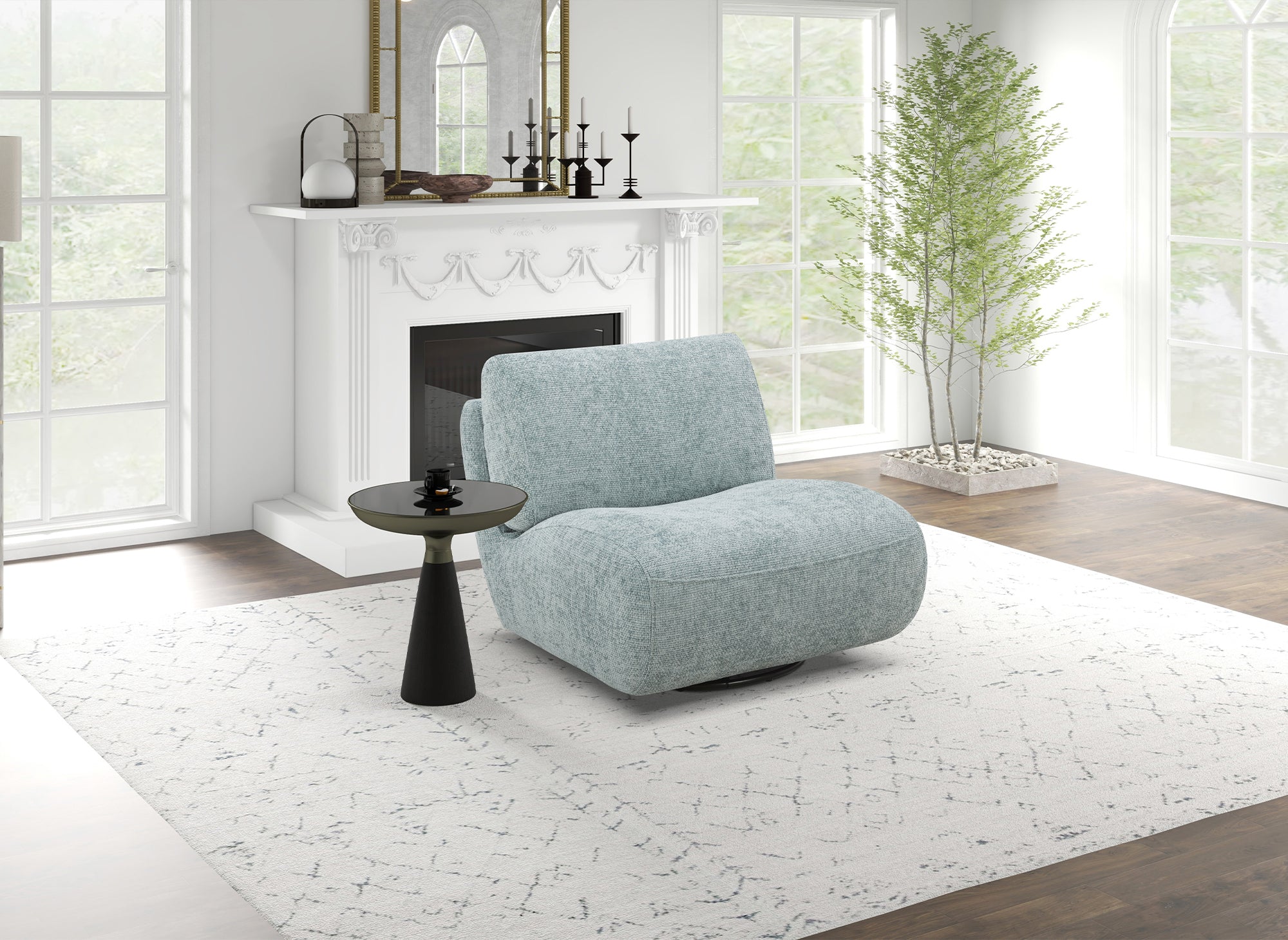 Fauteuil pivotant en velours chiné vert d'eau TANGO
