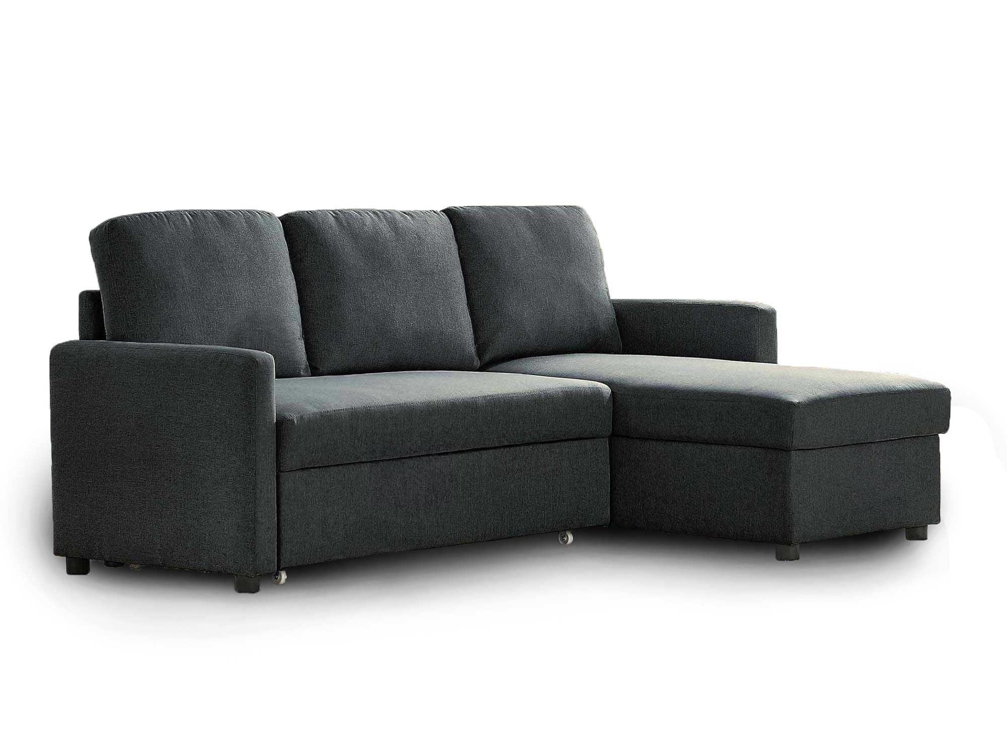 Canapé d'angle réversible convertible coffre de rangement en tissu gris anthracite ADAM