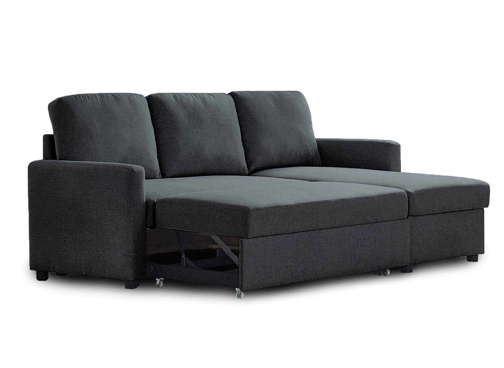 Canapé d'angle réversible convertible coffre de rangement en tissu gris anthracite ADAM