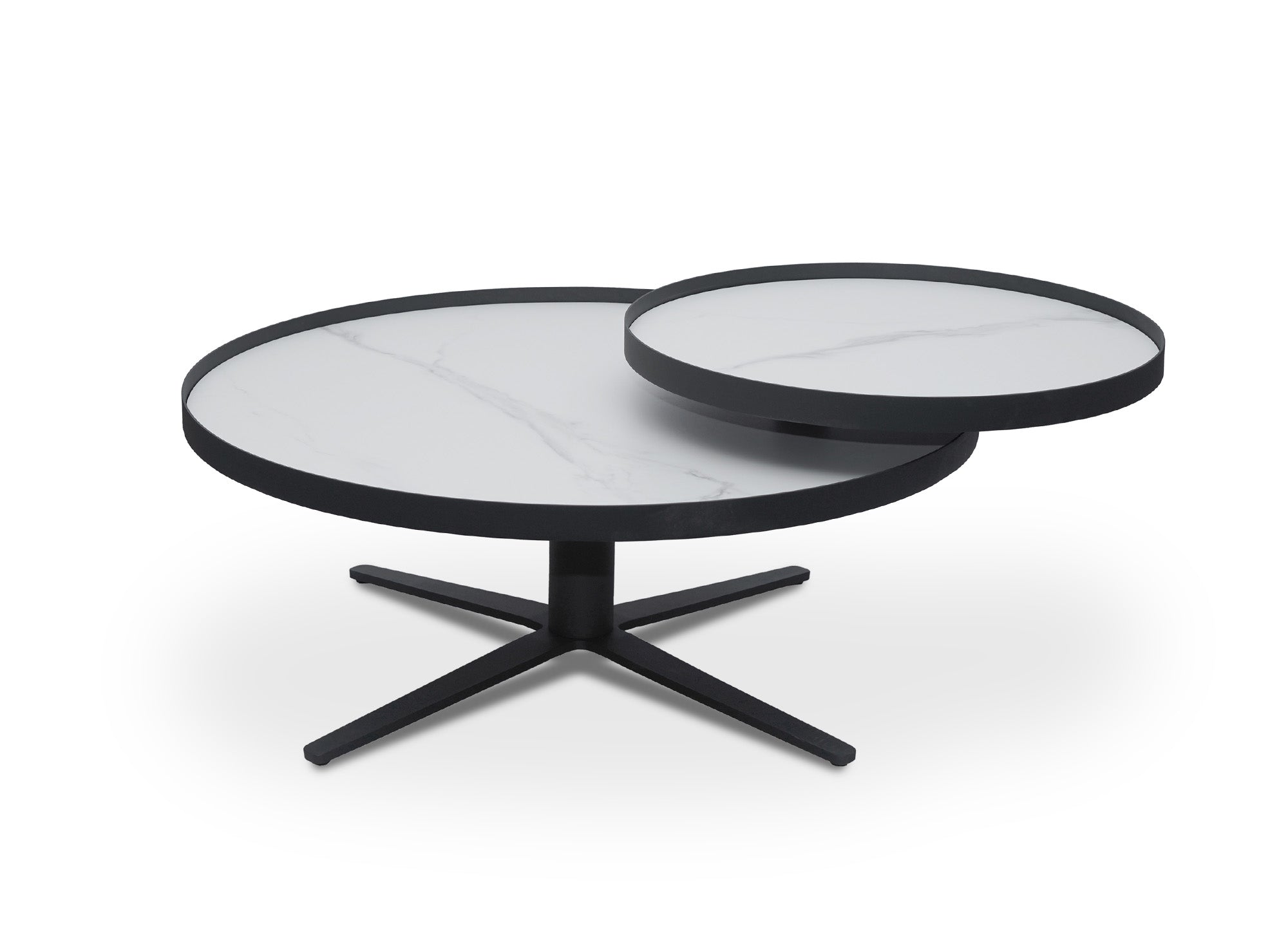 Table basse ronde à plateau pivotant en céramique blanche CLOELIE