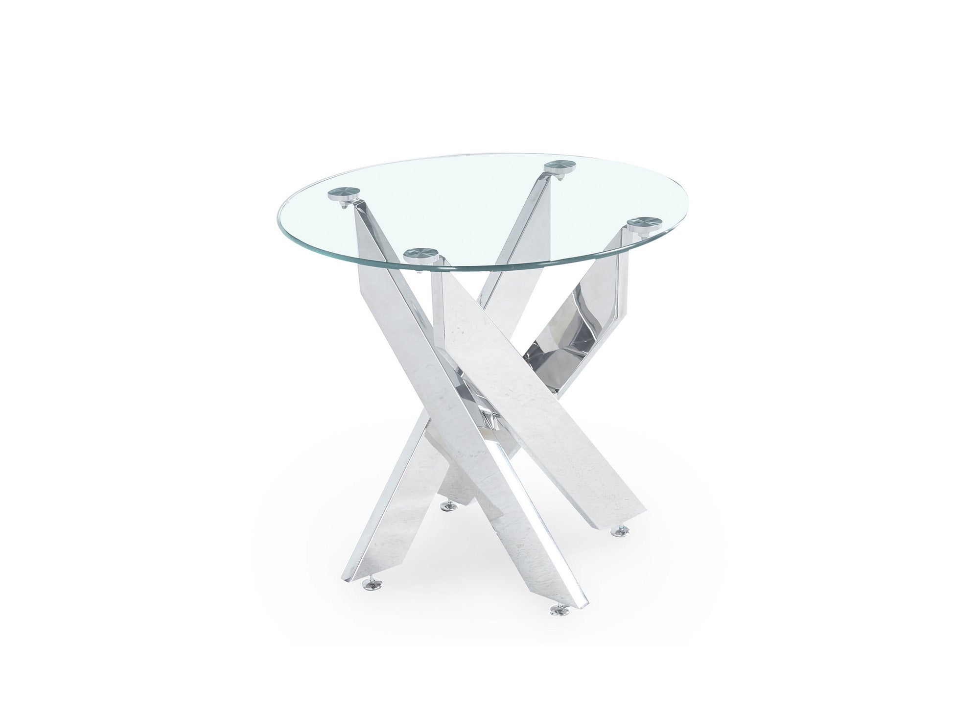 Table basse ronde design en verre pieds argentés CONNOR