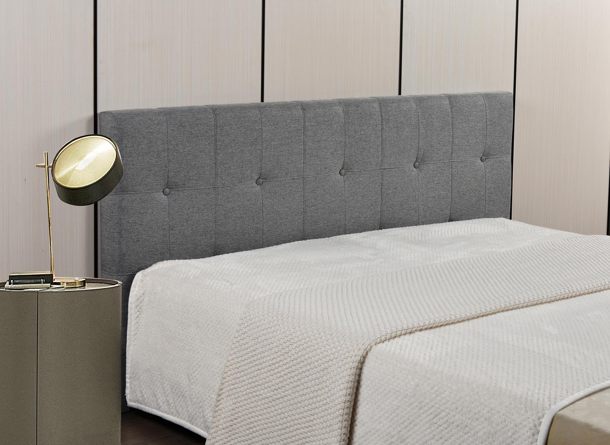Tête de lit capitonnée en tissu gris 180 cm DOMICE