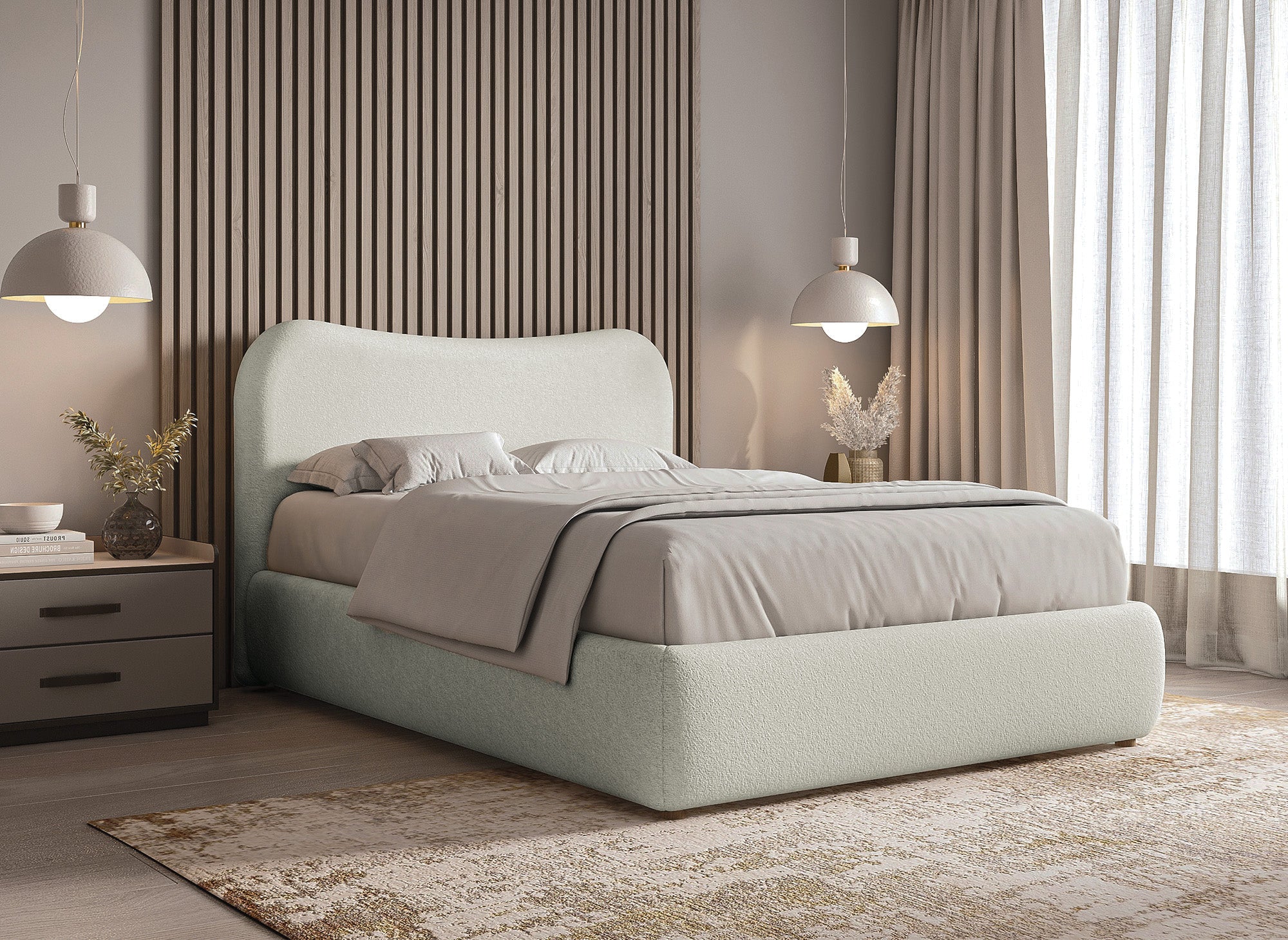 Lit double effet peau de mouton blanc écru PAMELA 180 x 200 cm