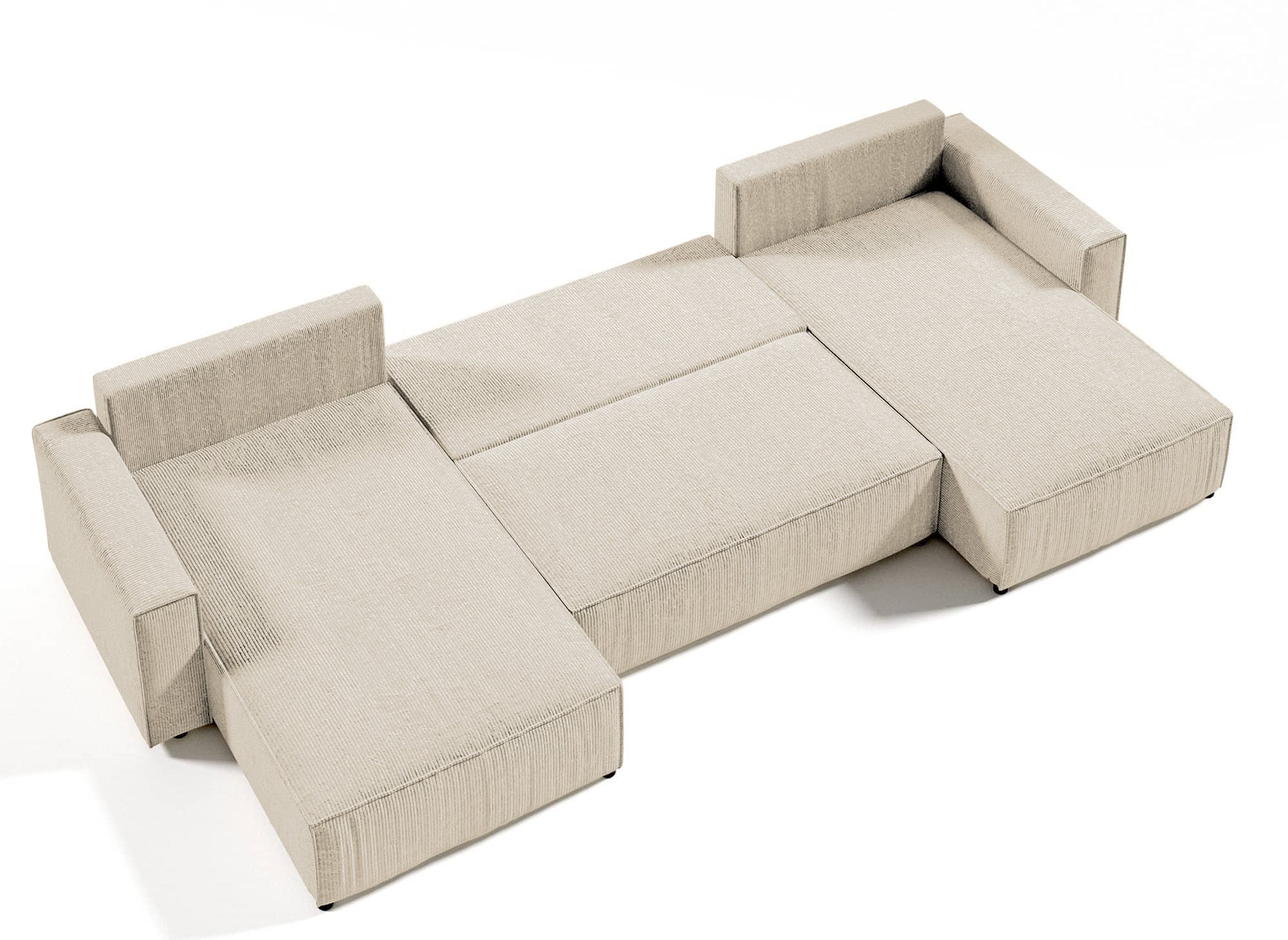 Canapé panoramique convertible avec coffre en velours côtelé beige - JADE