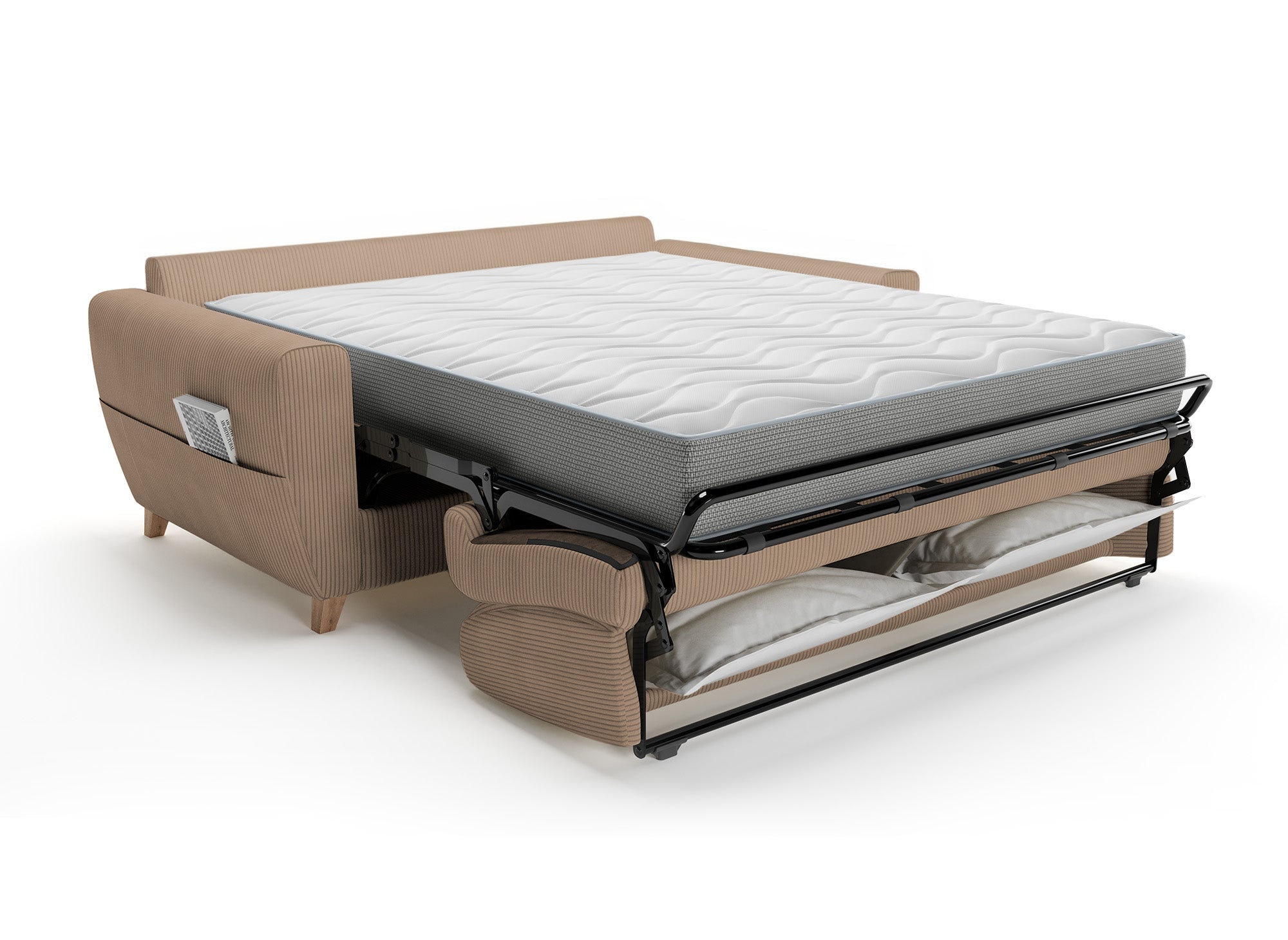 Canapé convertible 3 places en velours côtelé moka avec matelas 18cm TOBIAS