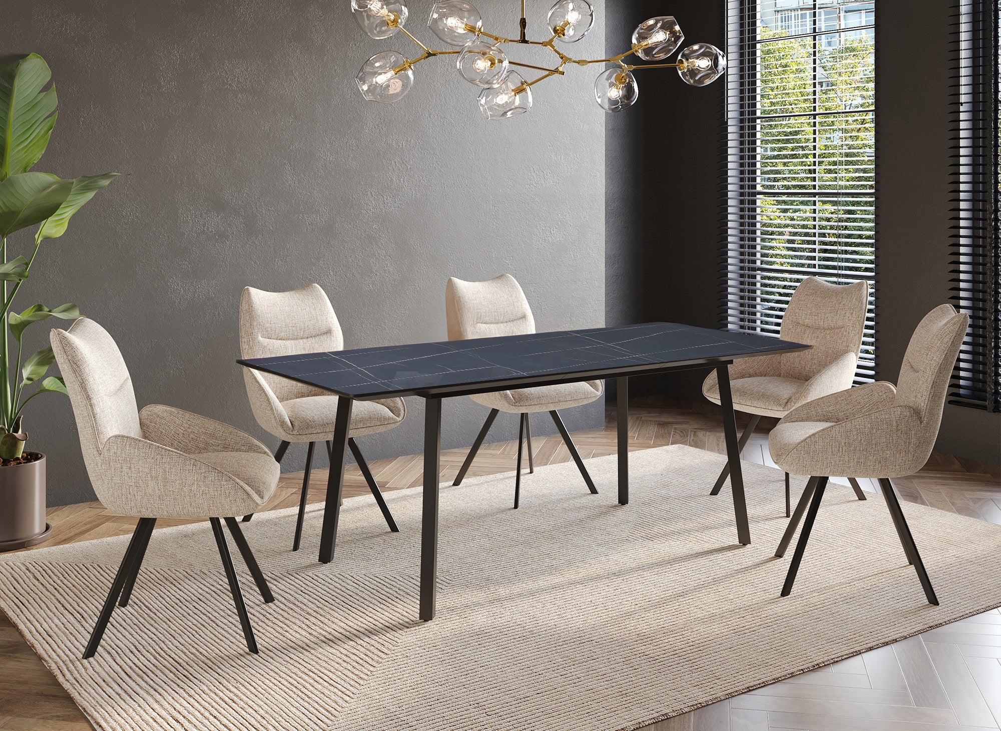 Table à manger rectangulaire extensible pieds métal noir ELEA