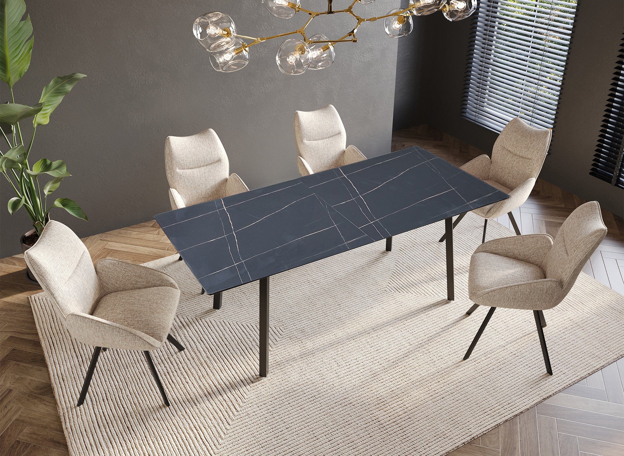 Table à manger rectangulaire extensible pieds métal noir ELEA