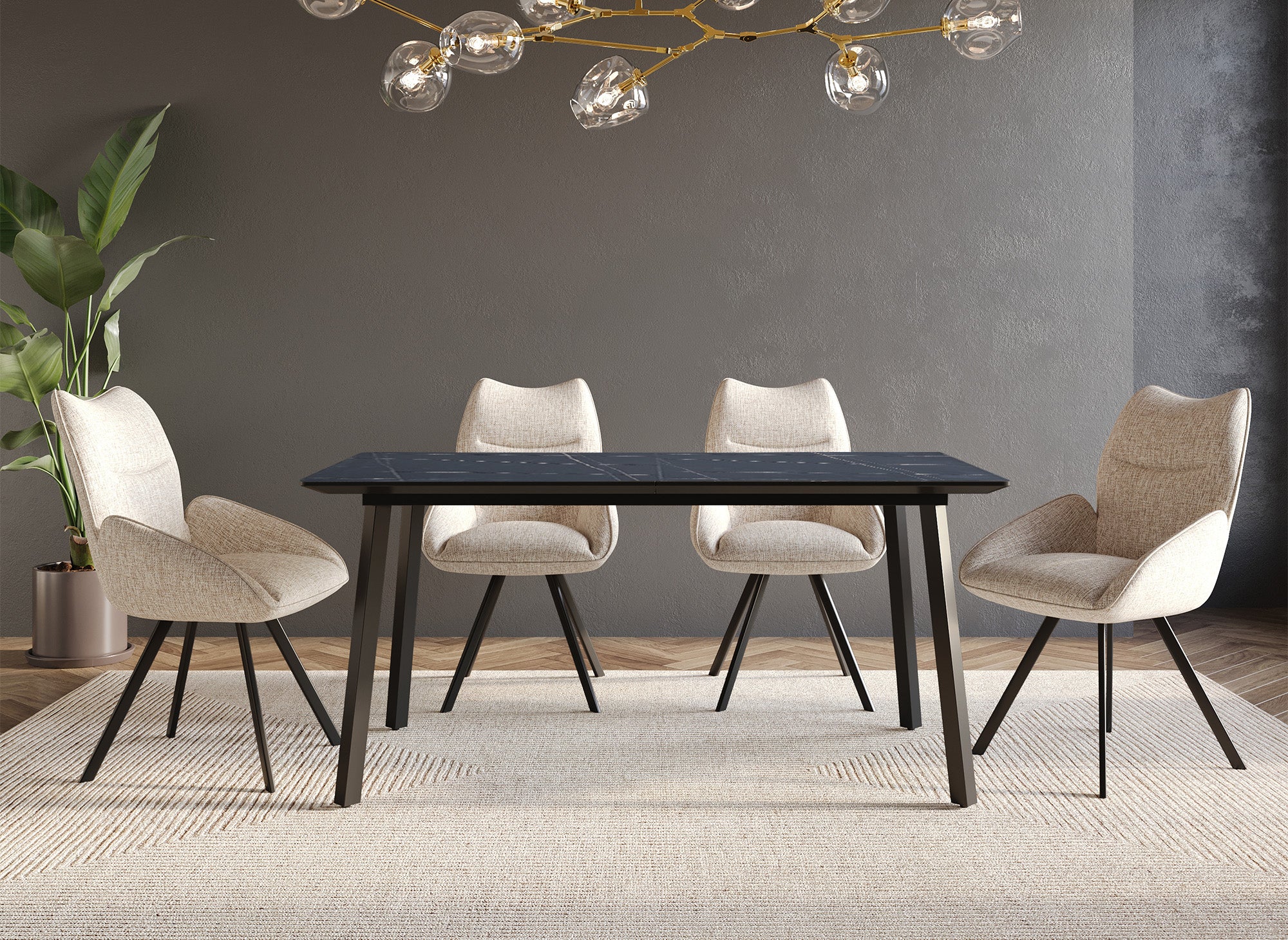 Table à manger rectangulaire extensible pieds métal noir ELEA