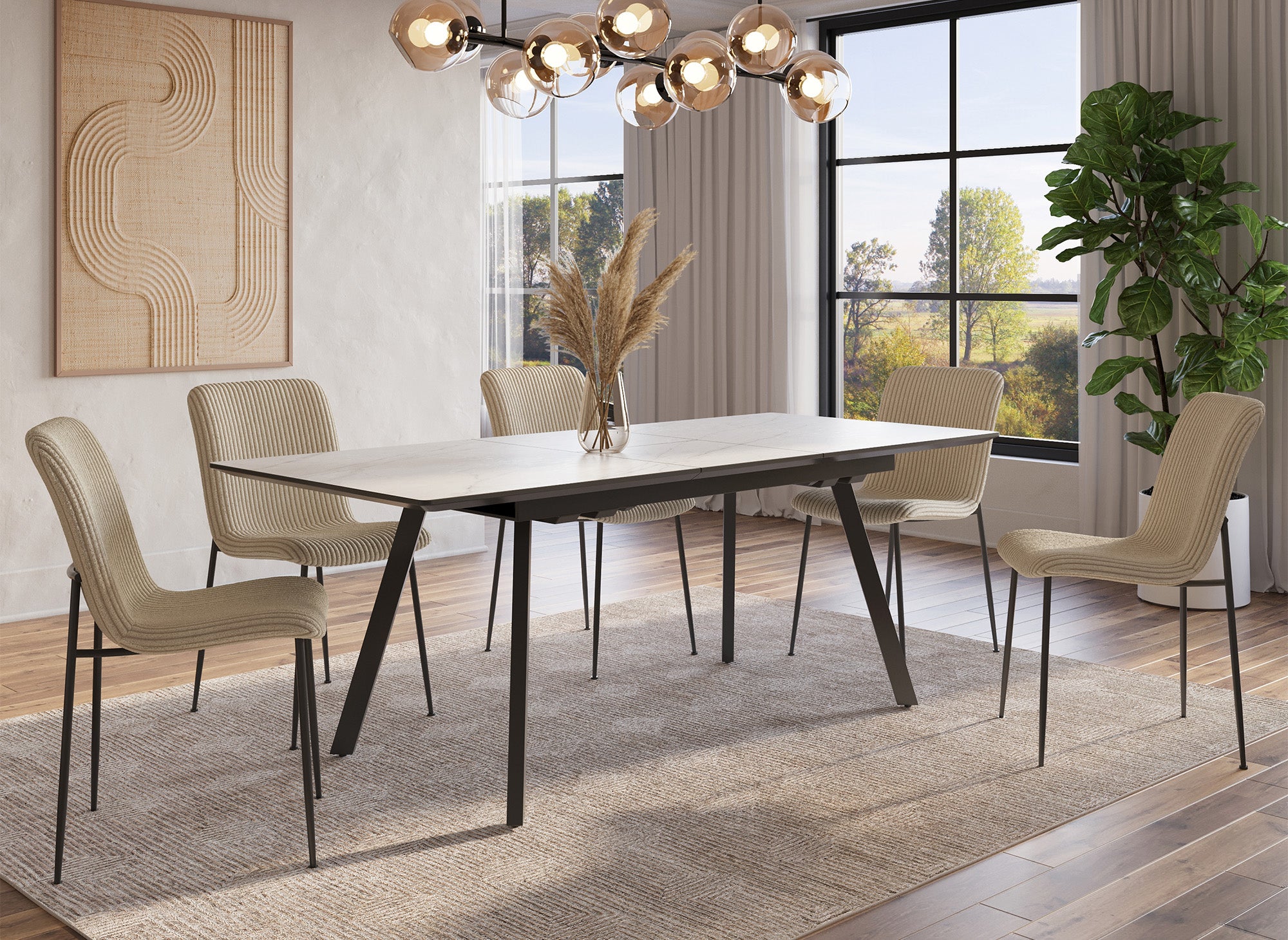 Table à manger rectangulaire extensible en céramique blanche ELYNE