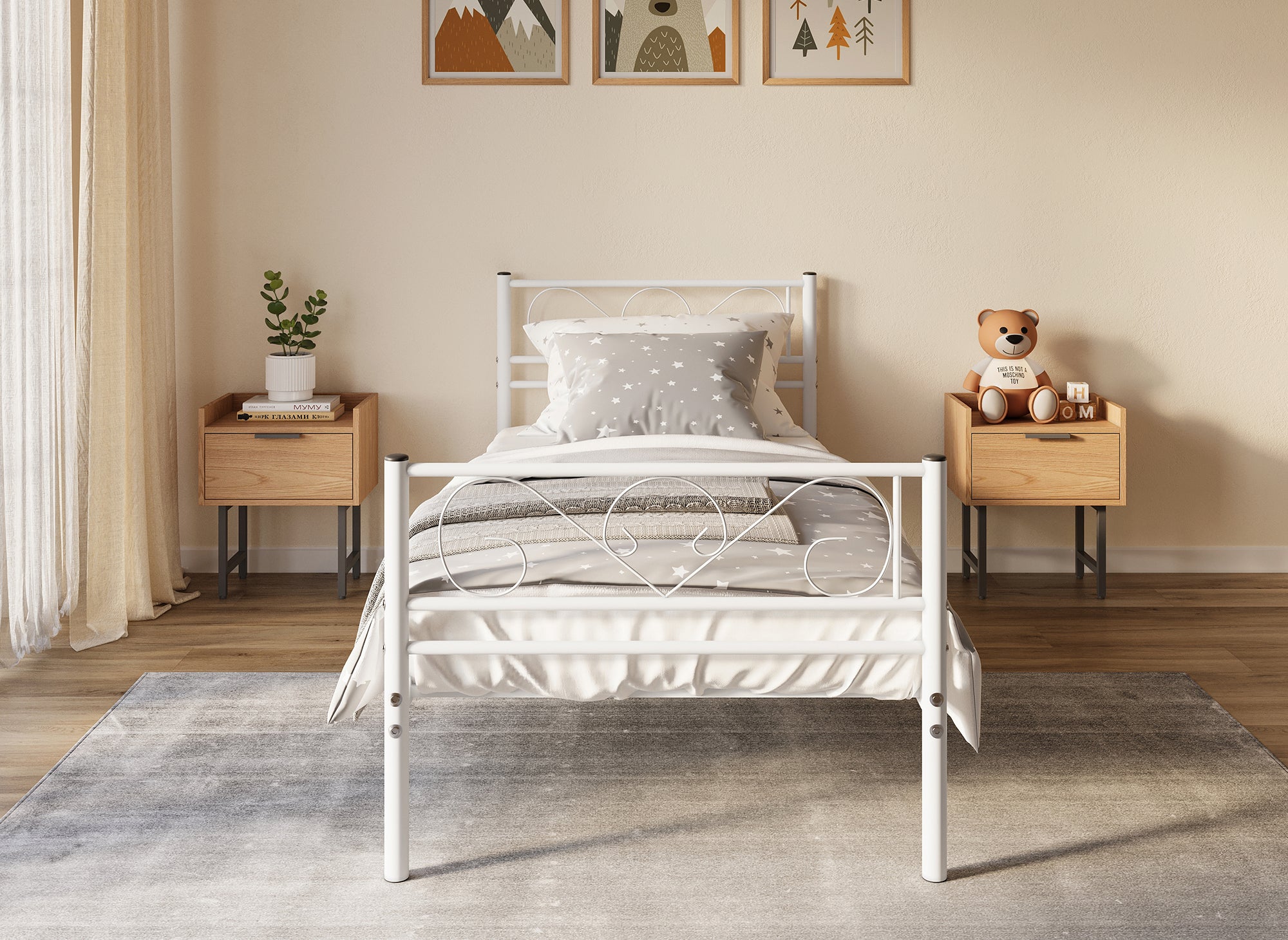 Lit simple en métal blanc LUCINA 90 x 190 cm
