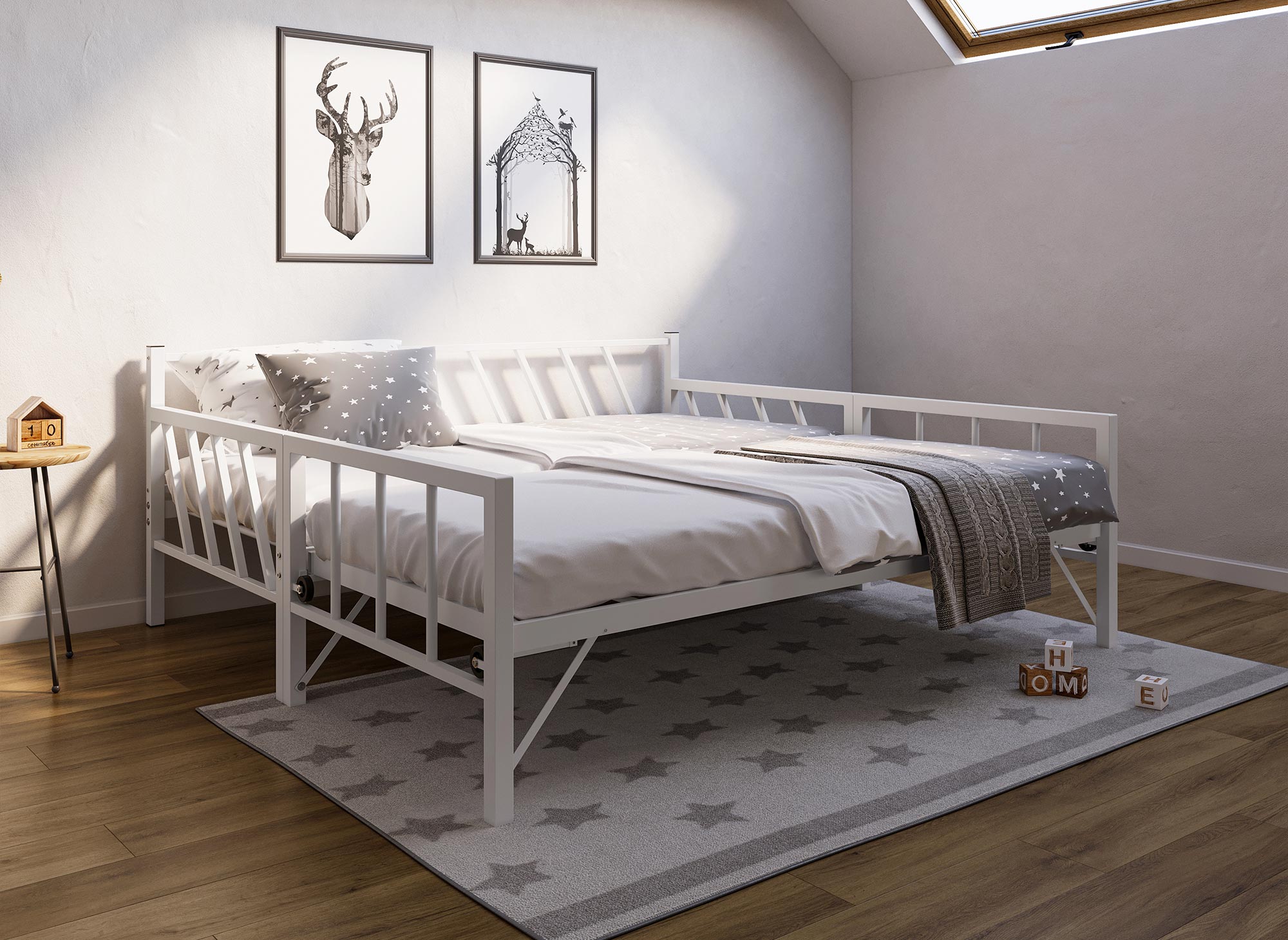 Lit banquette gigogne en métal blanc TORRY 90 x 190 cm