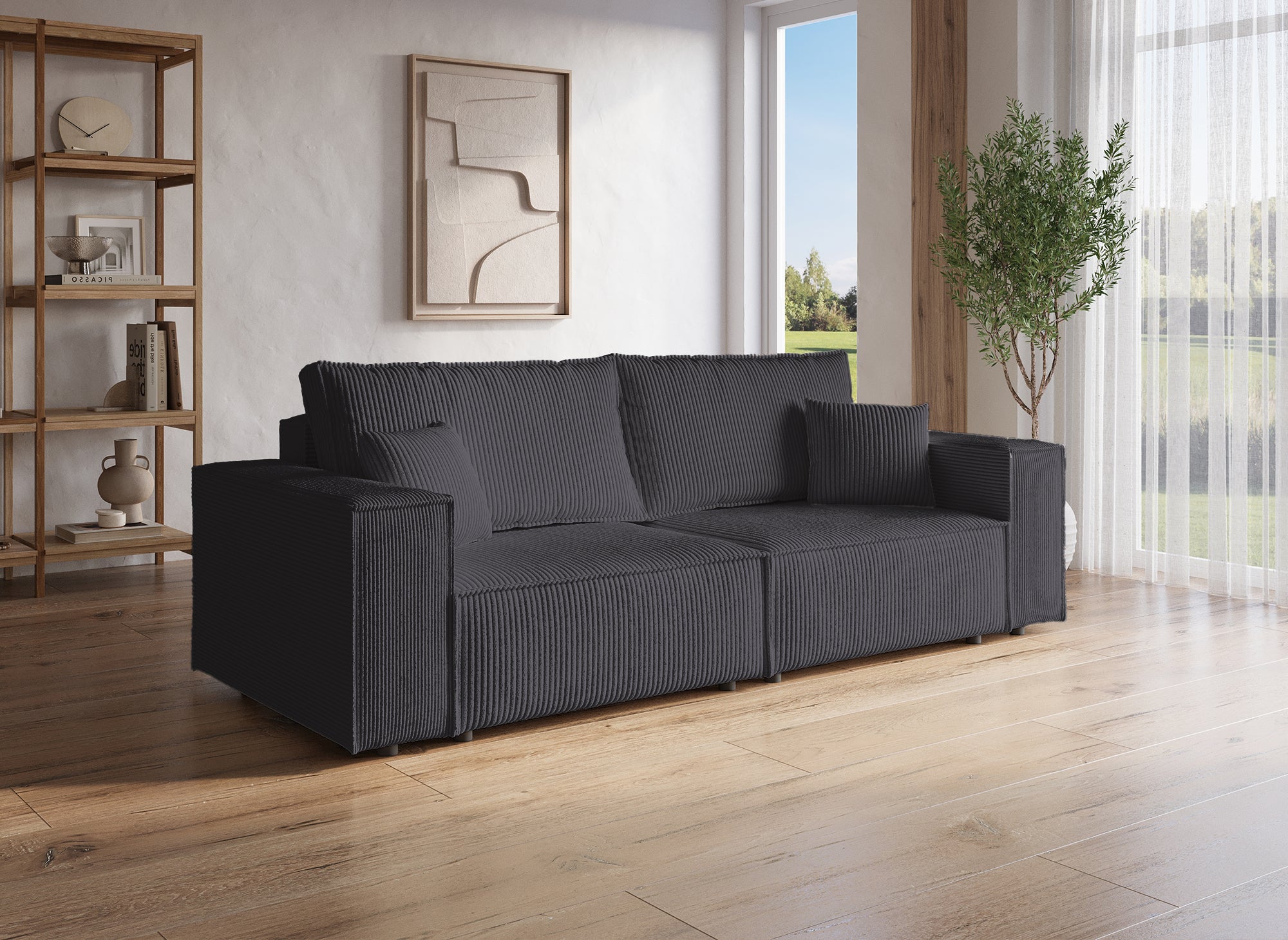 Canapé 3 places avec coffre en velours gris anthracite JADE