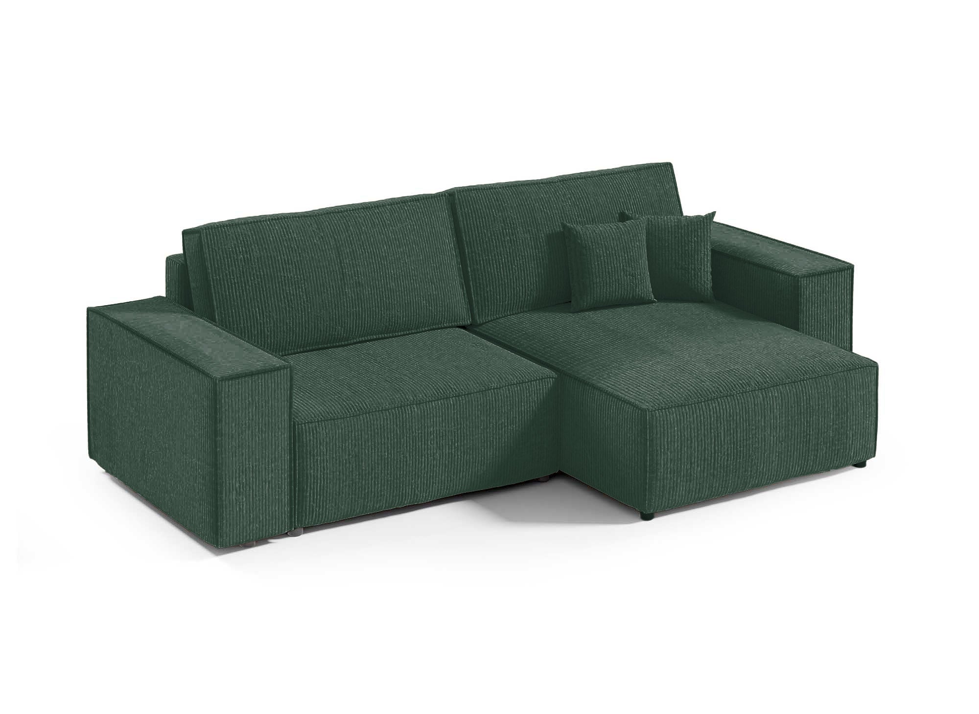 Canapé d'angle convertible et réversible avec coffre en velours côtelé vert JADE MINI