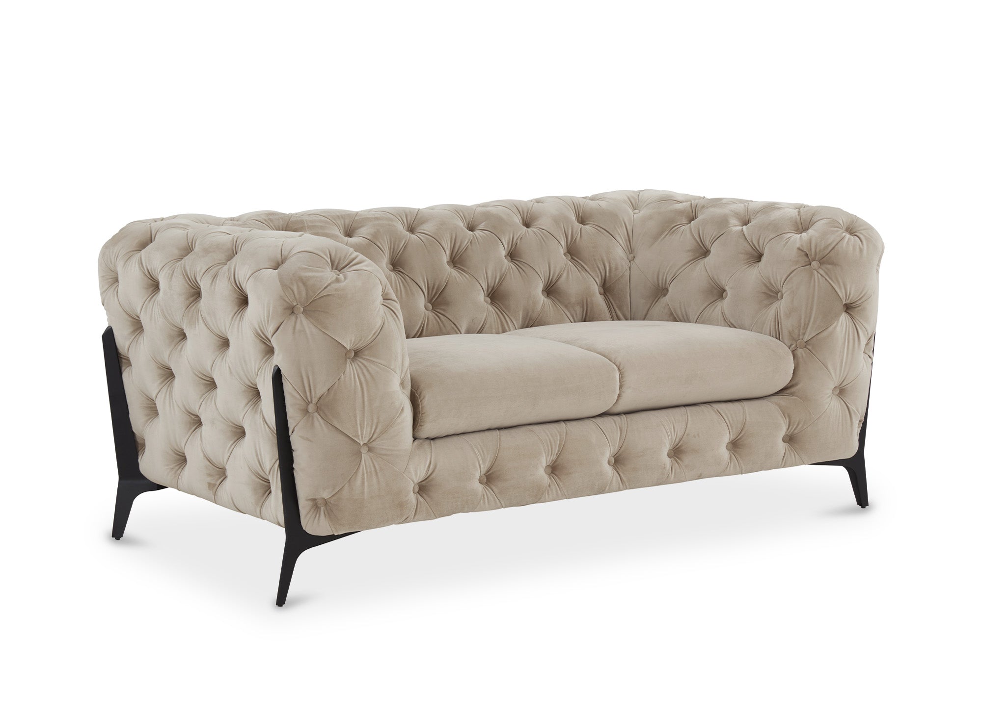 Canapé 2 places capitonné chesterfield velours beige CARMEN
