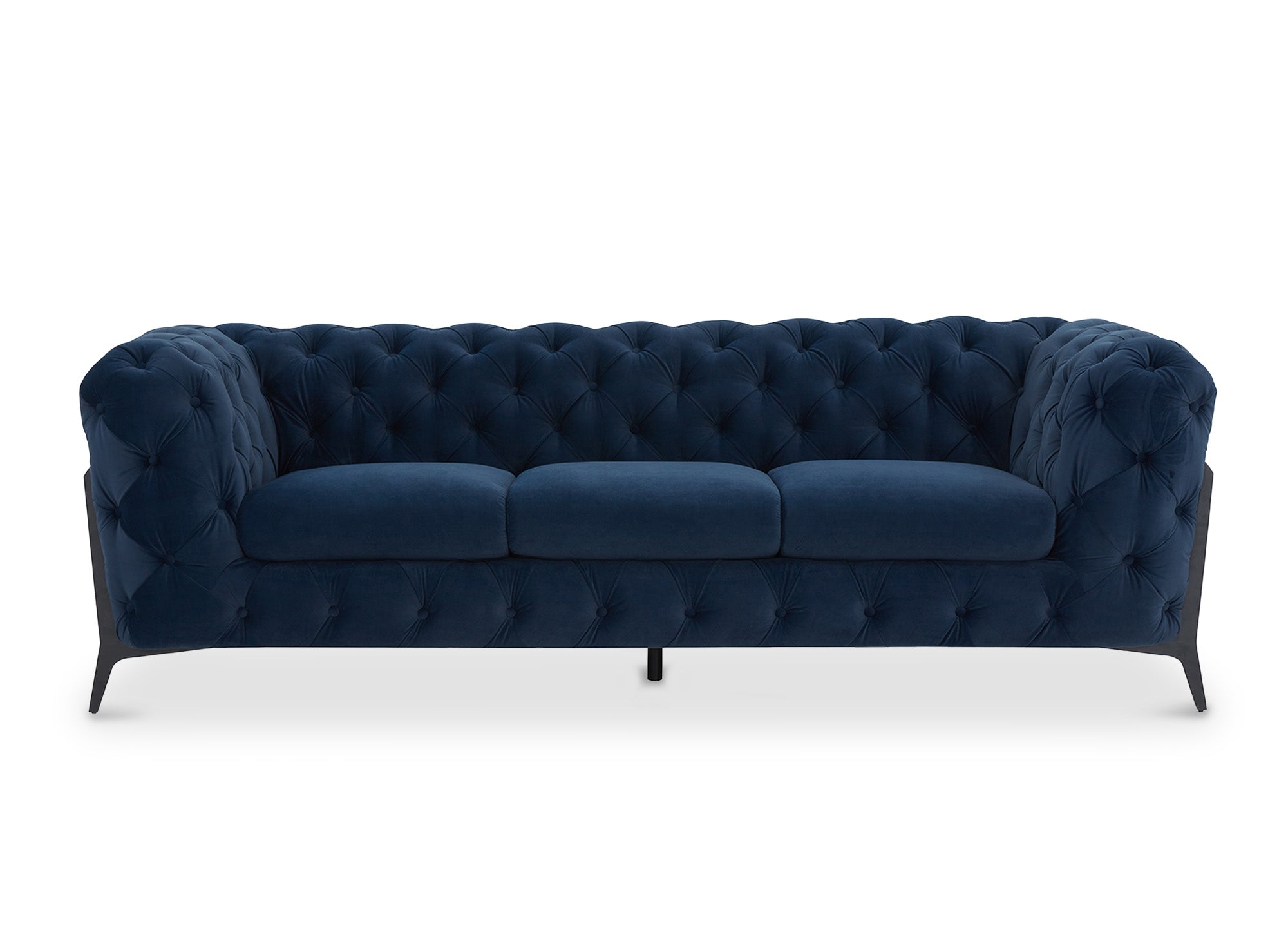 Canapé 3 places capitonné chesterfield velours bleu CARMEN
