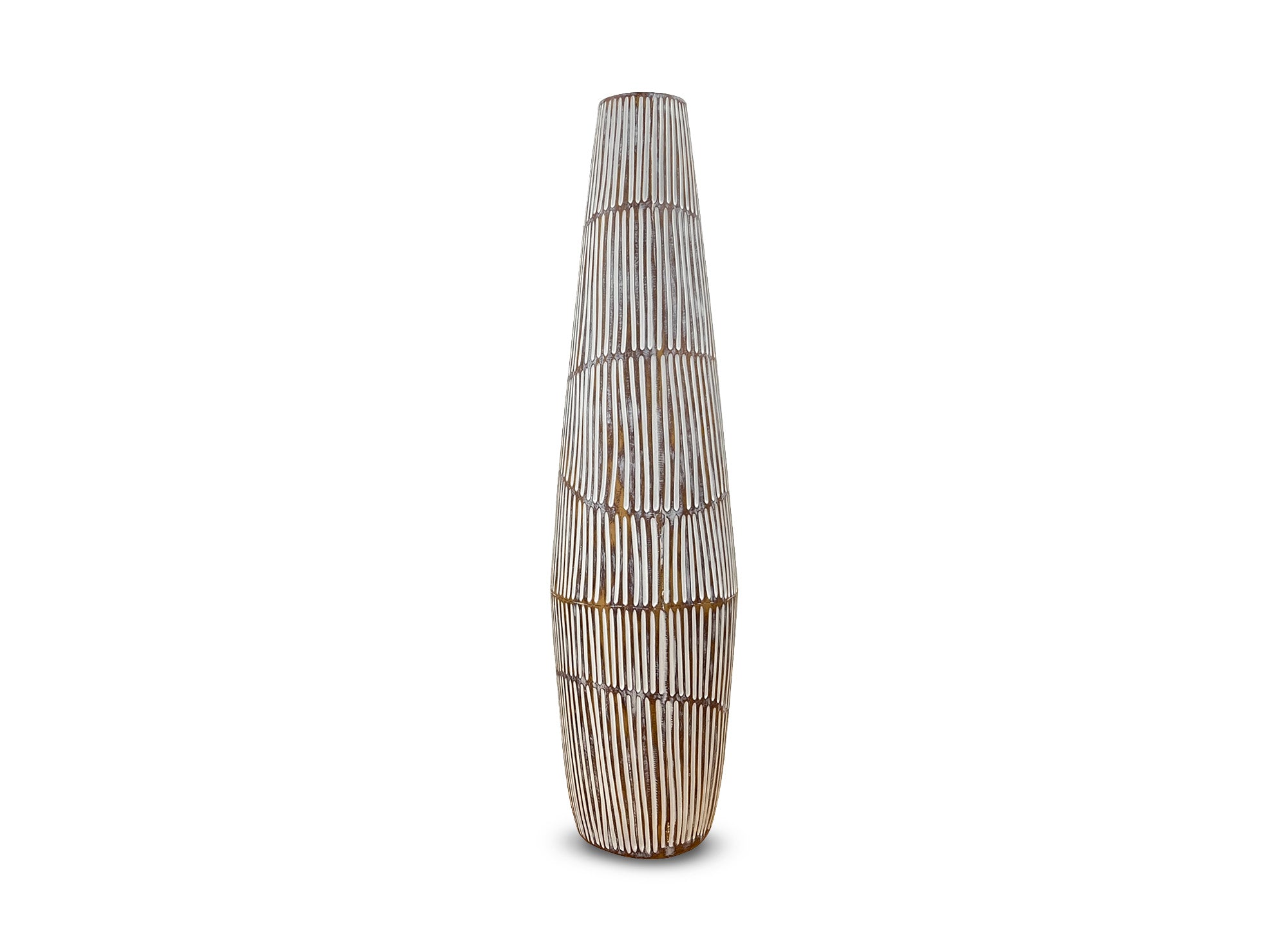 Vase XL en polyrésine bois et blanc H69 cm MAYA