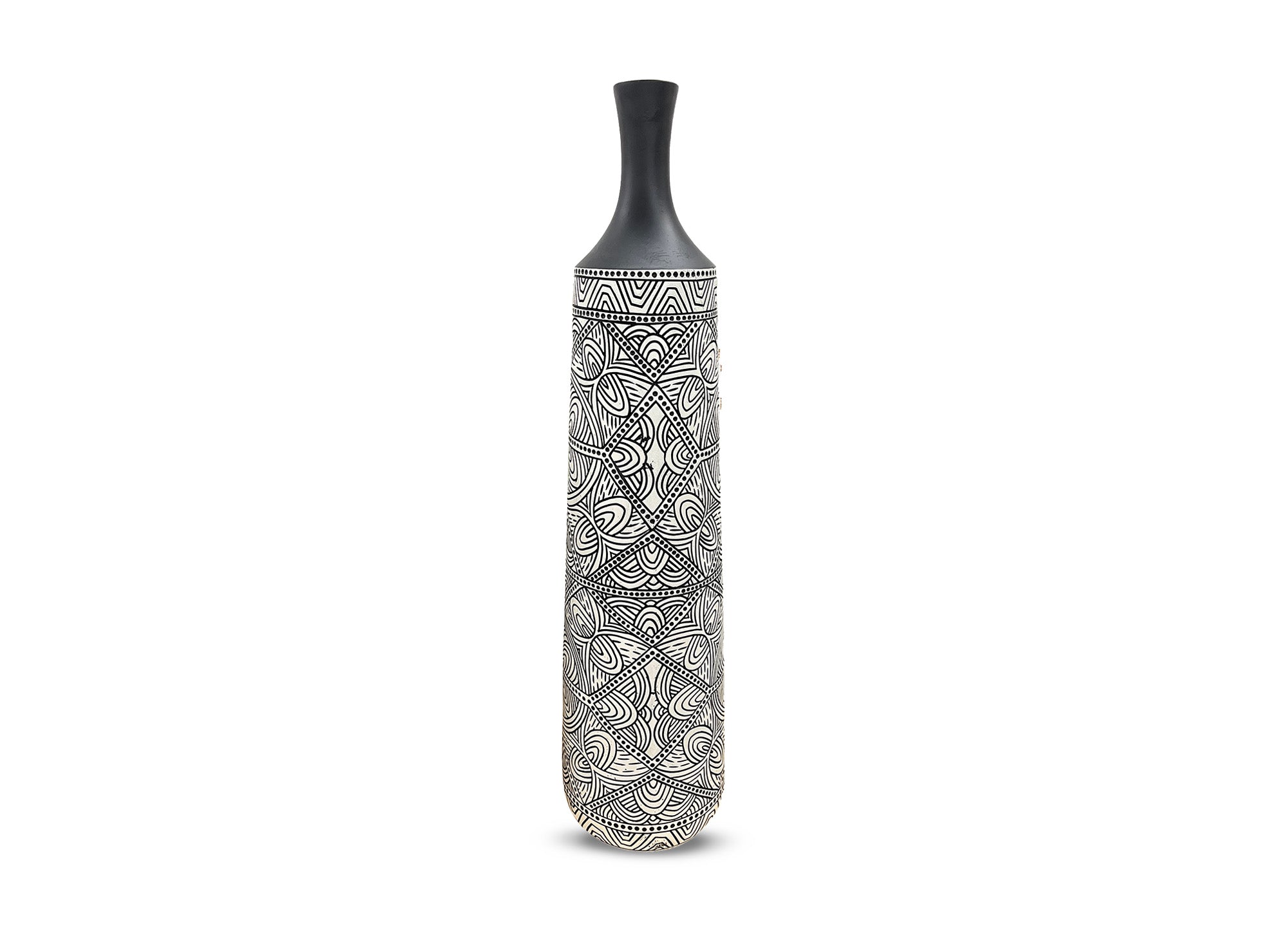 Vase ethnique chic en polyrésine noir et blanc H78 cm LAORA