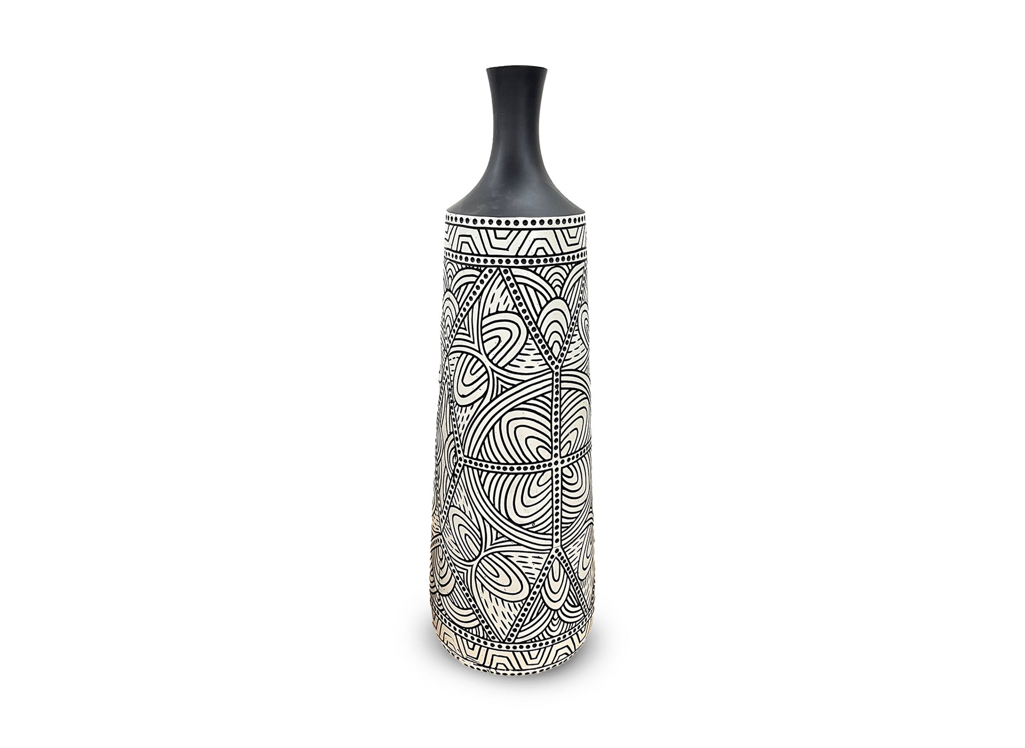 Vase ethnique chic en polyrésine noir et blanc H62 cm LAORA