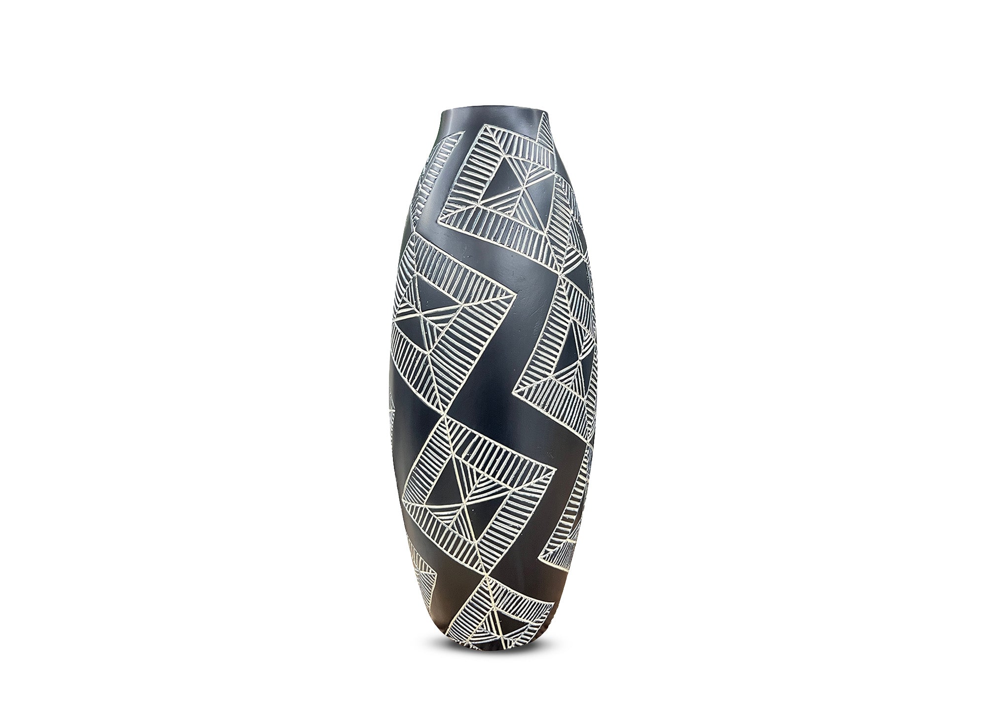 Vase ethnique en polyrésine noir et blanc H43 cm MAORI