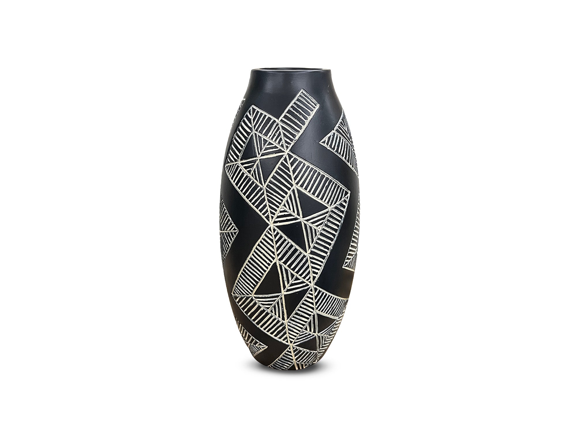 Vase ethnique en polyrésine noir et blanc H31 cm MAORI