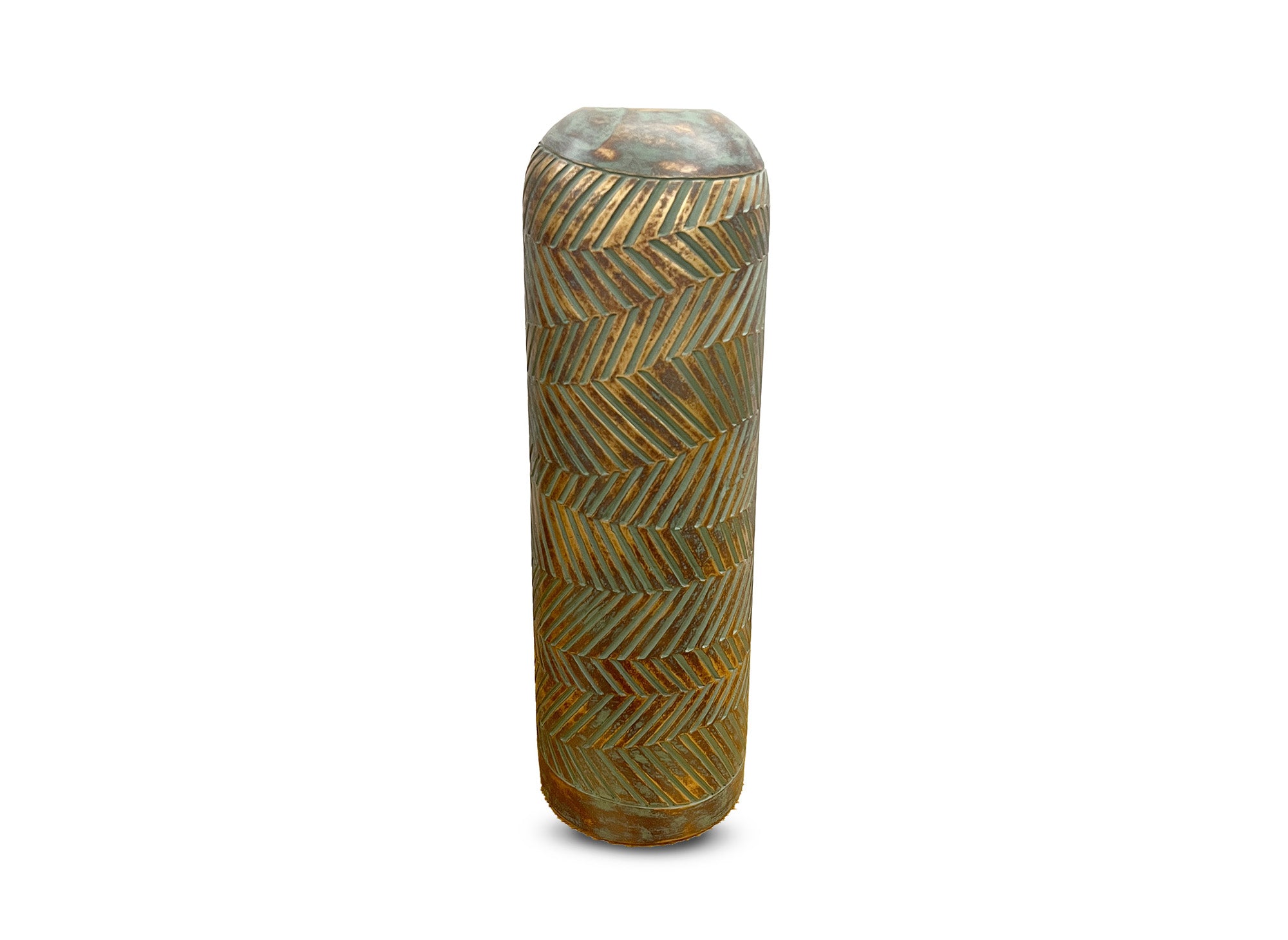 Vase XL en polyrésine vert et doré H46 cm AMIRA
